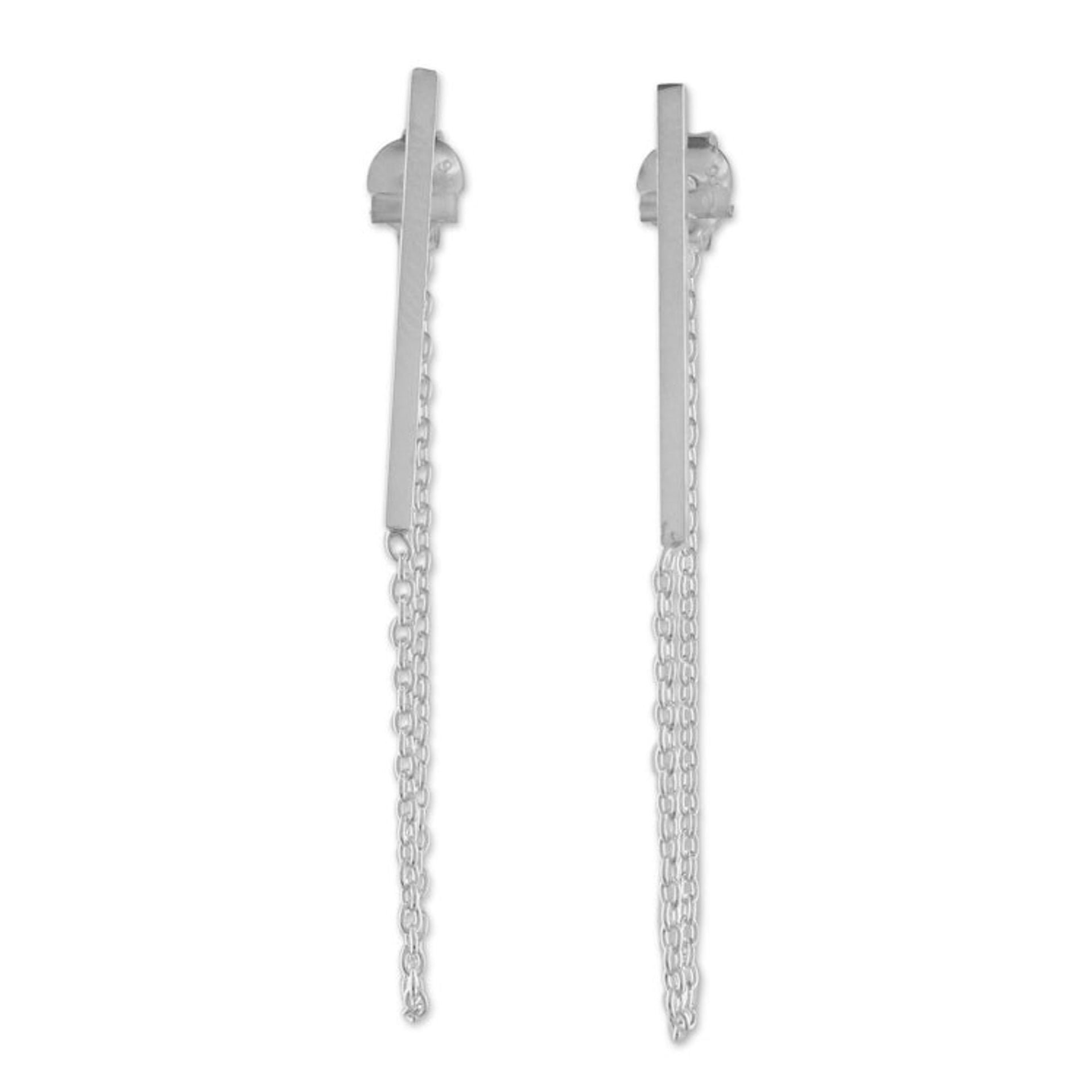 Sterling Silver Bar and Chain Hoop Earrings 'Juxtapose'