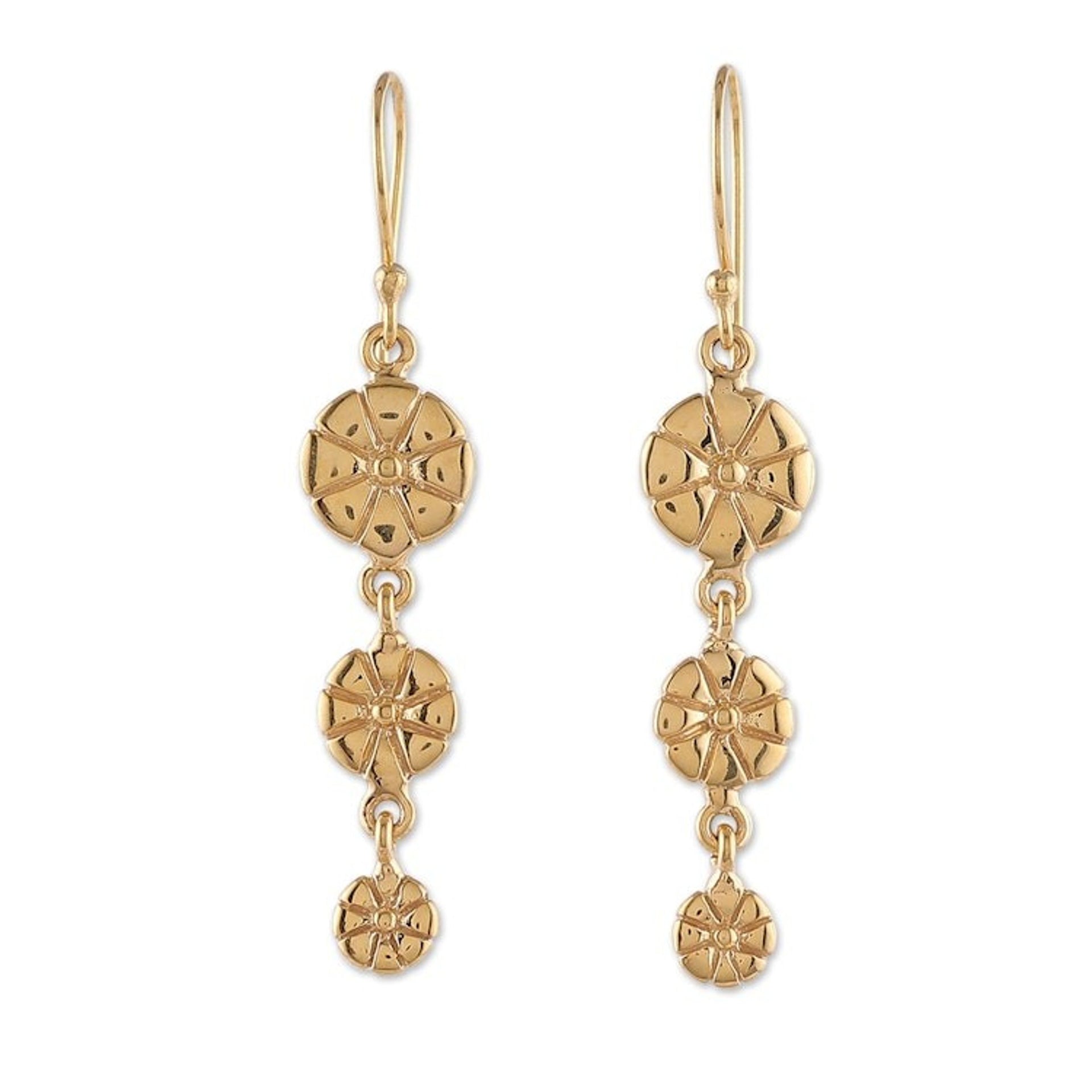 Floral High-Polished Brass Dangle Earrings from India 'Floral Victory'