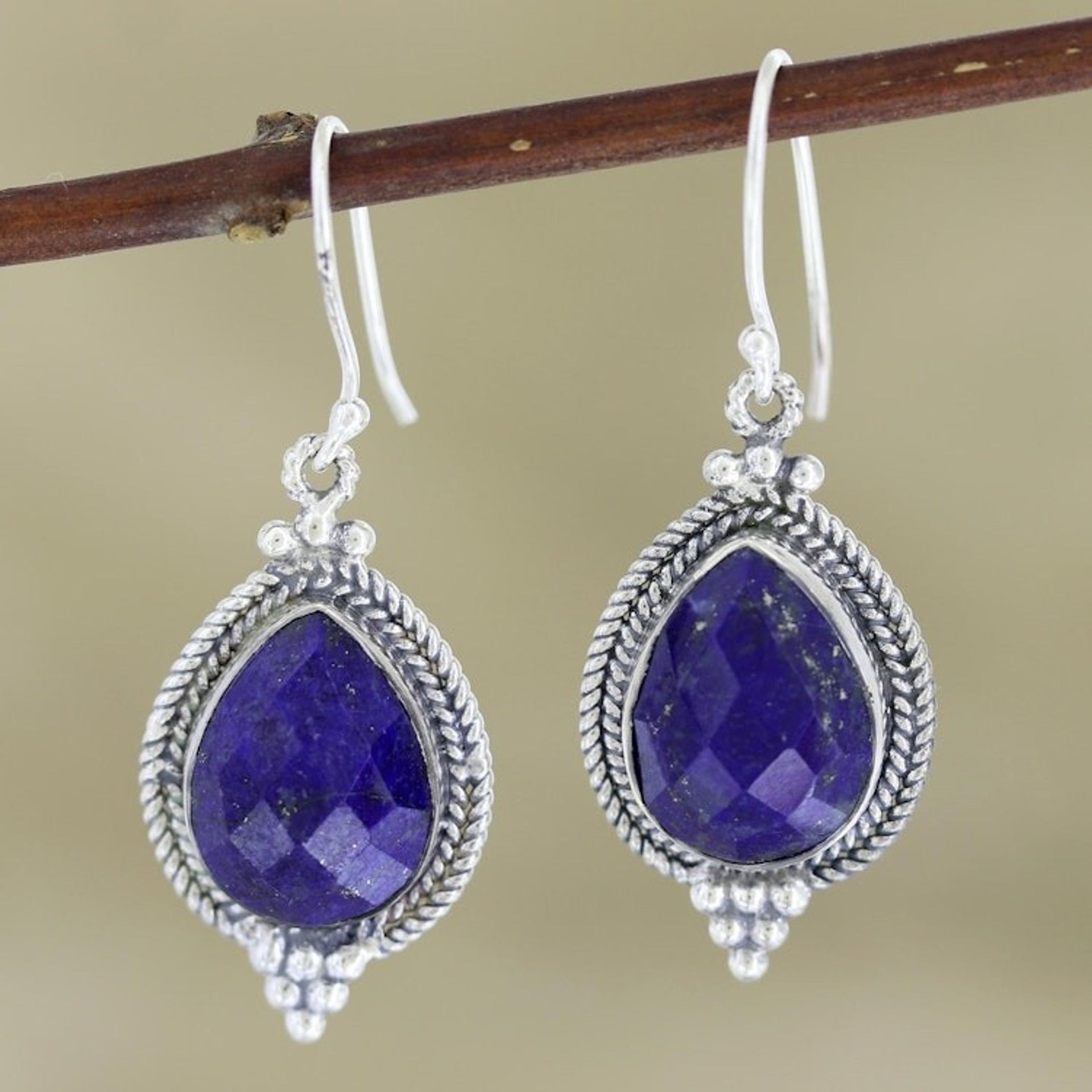 Lapis Lazuli and Sterling Silver Dangle Earrings 'Deep Sea Dewdrops'