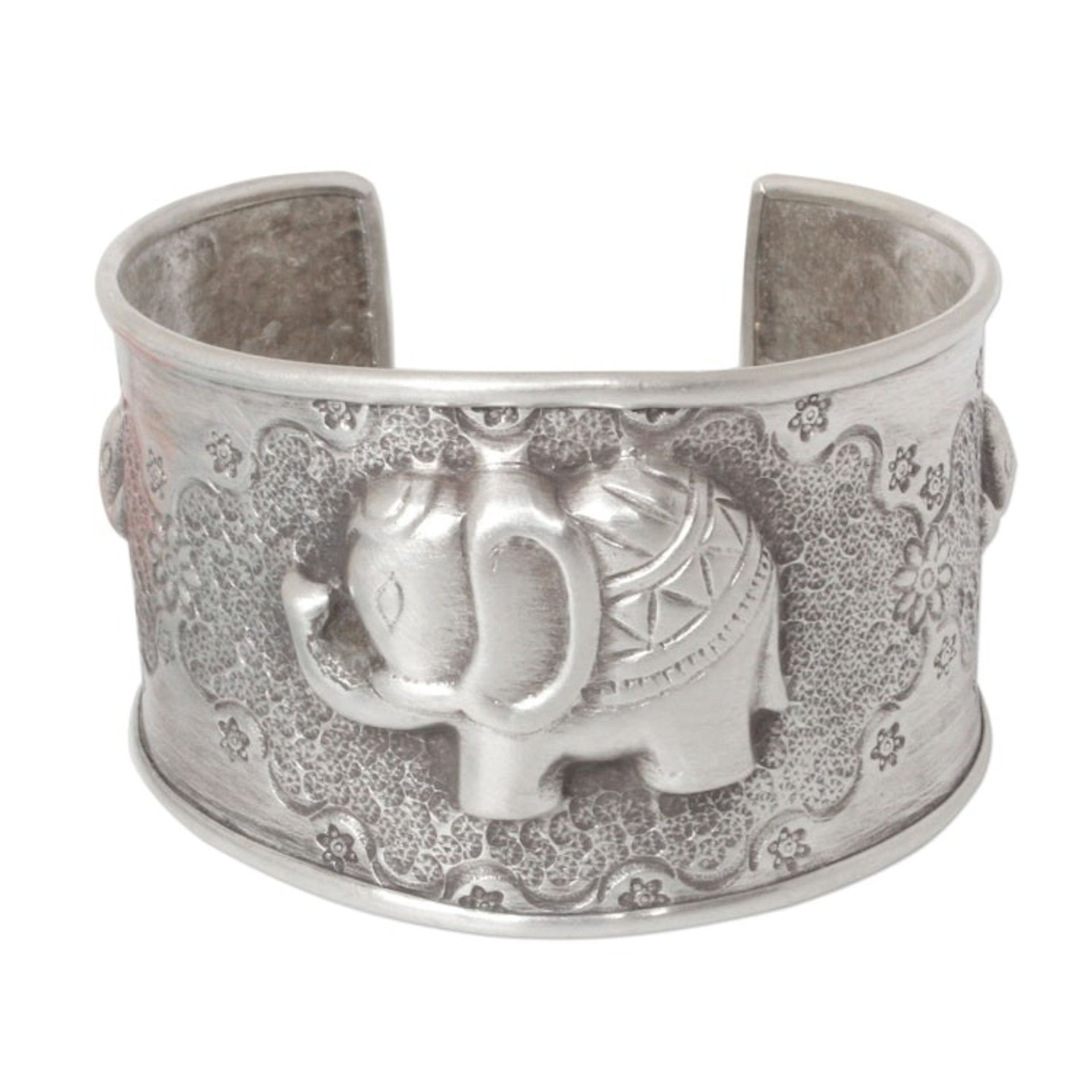 Handmade Sterling Silver Cuff Bracelet 'Hill Tribe Elephants'