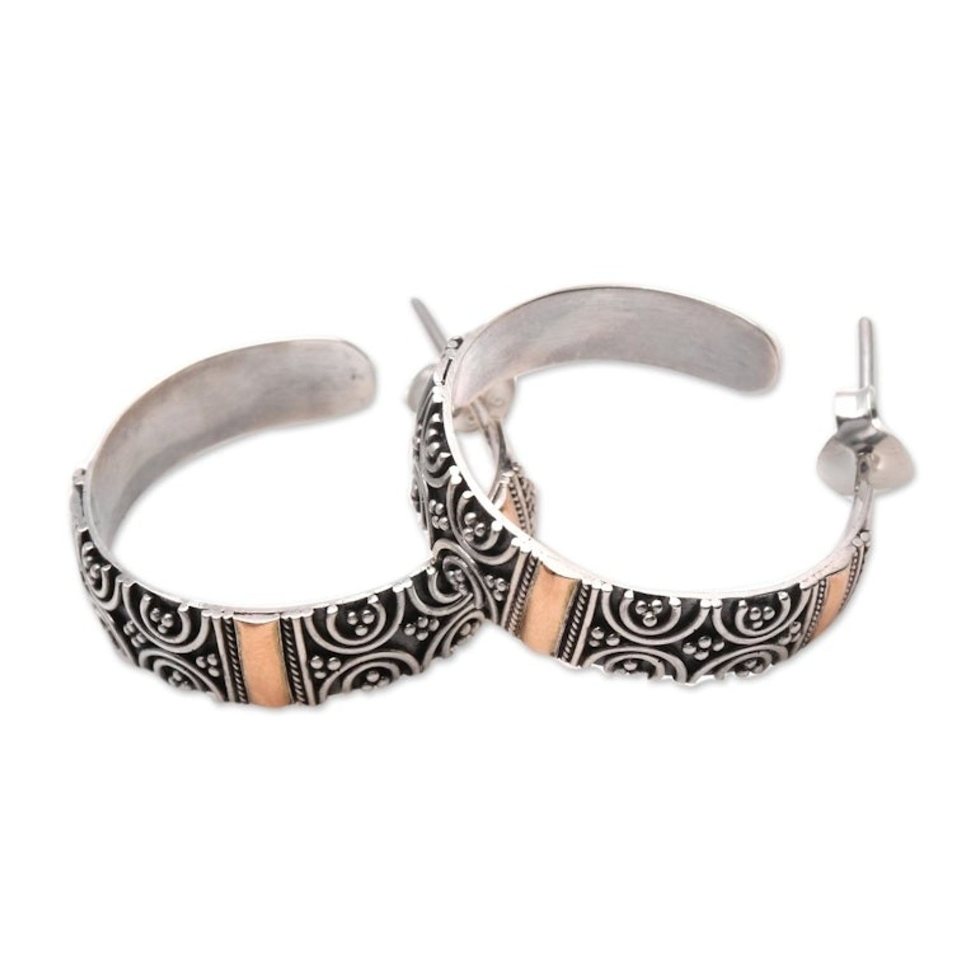 Circle Motif Gold Accented Sterling Silver Earrings 'Semicircle Loops'
