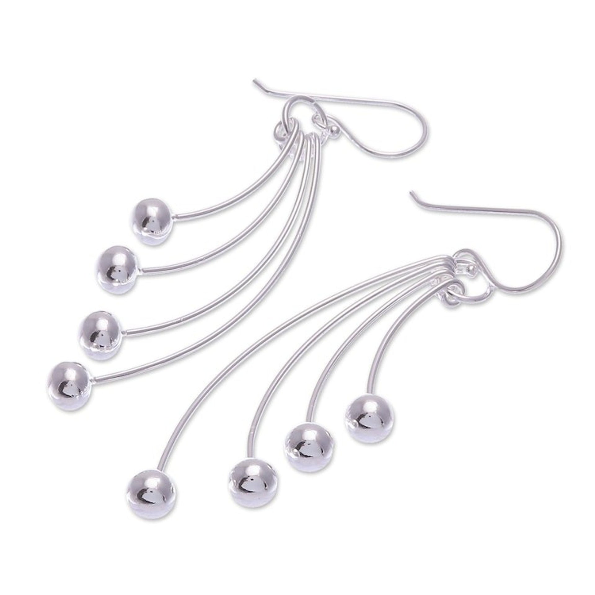 Sterling Silver Dangle Earrings with Modern Design 'Rain of Glances'