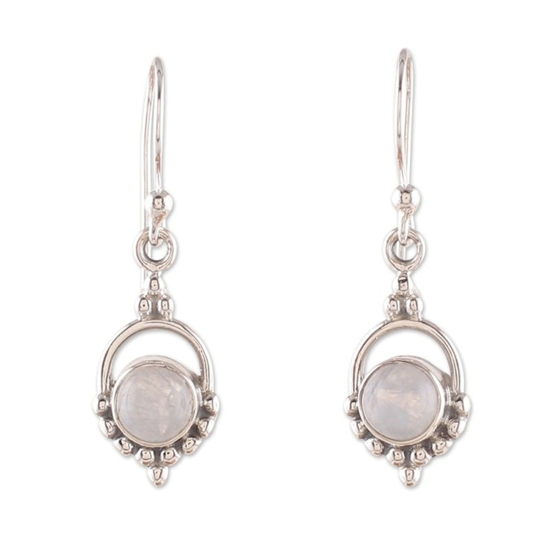Polished Natural Rainbow Moonstone Dangle Earrings 'Ethereal Allure'