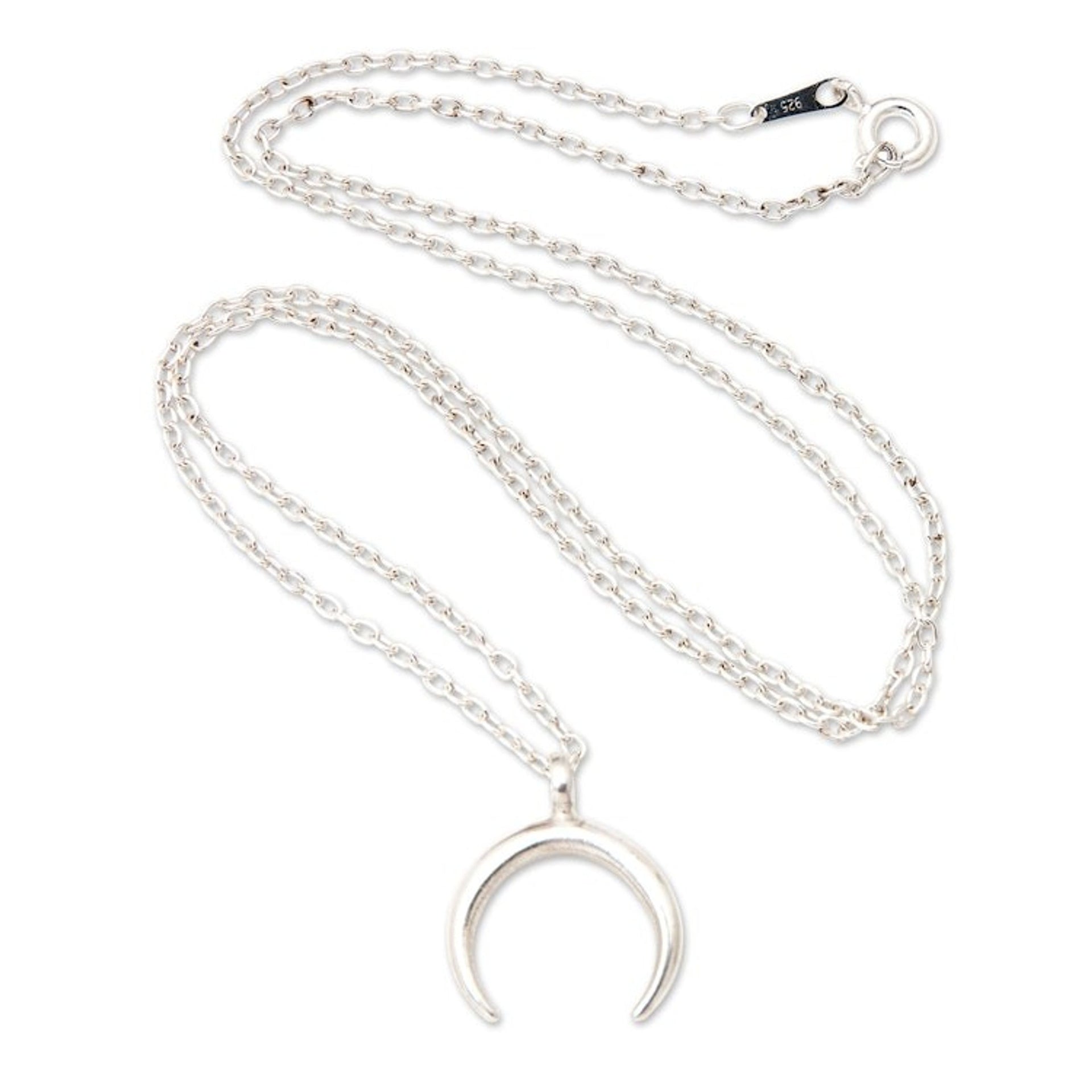 Sterling Silver Pendant Necklace with Crescent Moon Motif 'Crescent at Night'