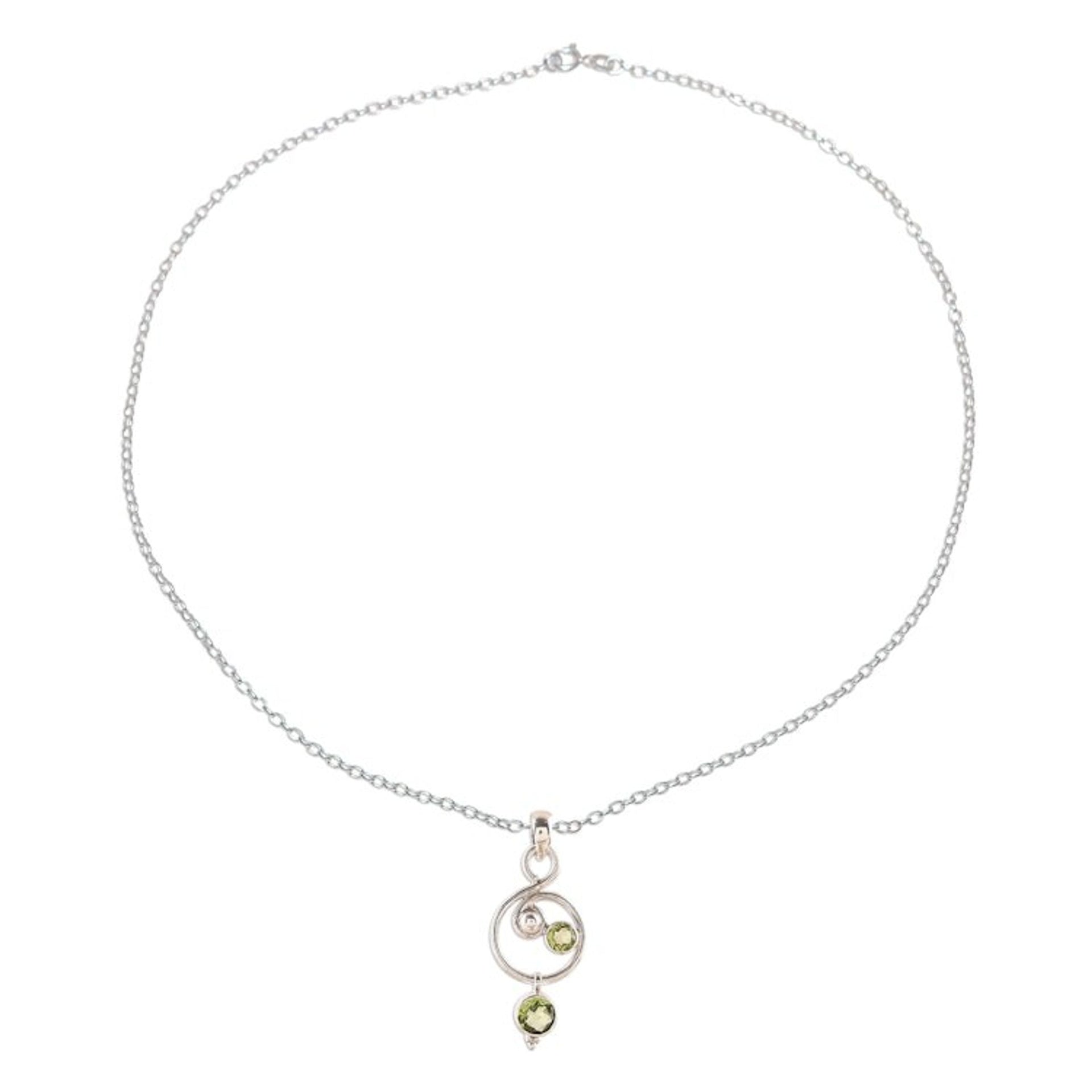 Faceted Peridot Pendant Necklace from India 'Swirling Royal'