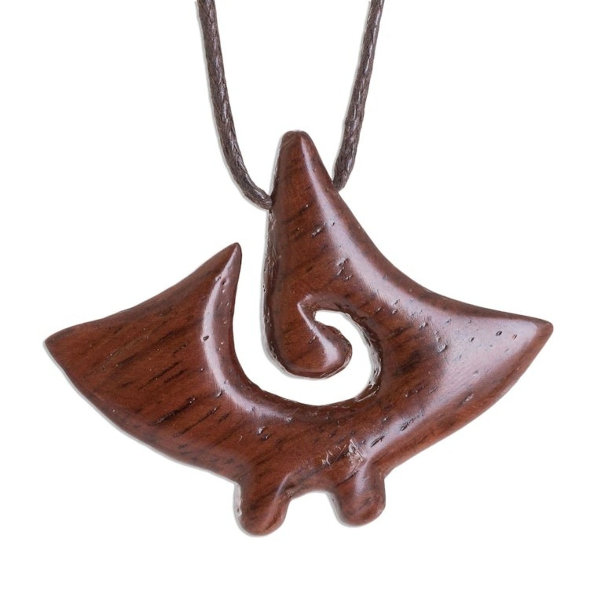Swirl Pattern Estoraque Wood Pendant Necklace 'Estoraque Swirl Figure'