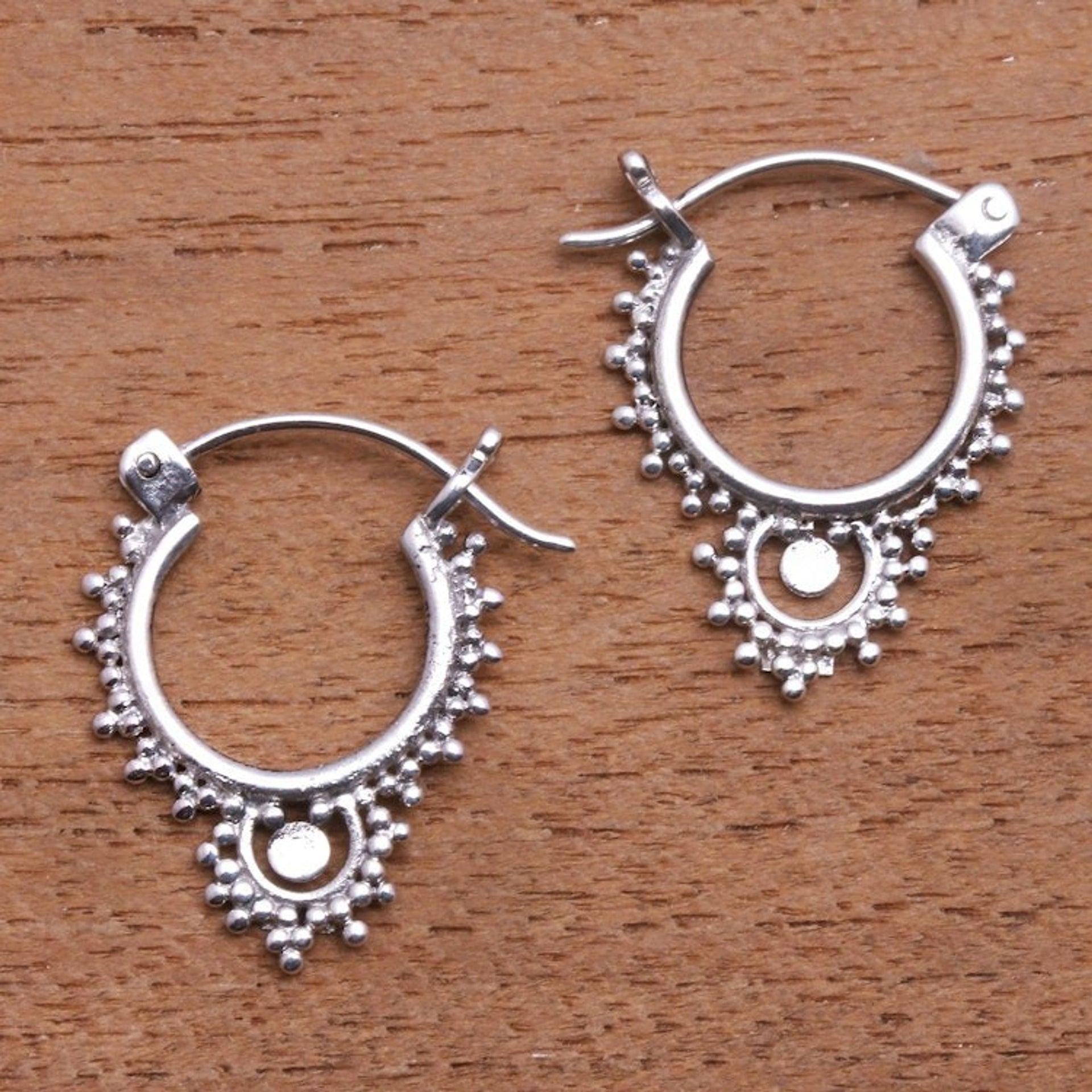 Bubble Pattern Sterling Silver Hoop Earrings from Bali 'Delightful Bubbles'