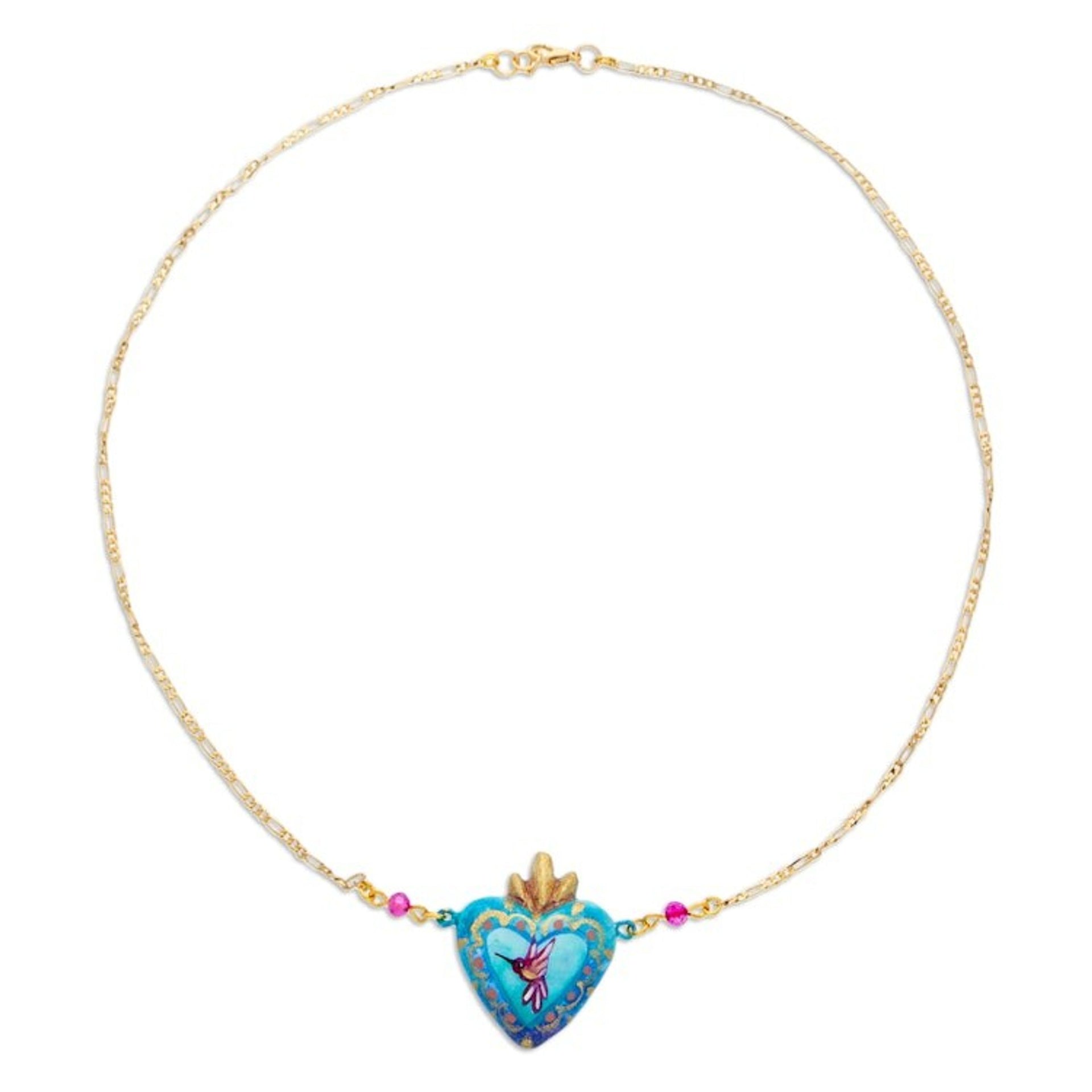 Gold-Plated Necklace with Papier Mache Sacred Heart Pendant 'Little Miracle'