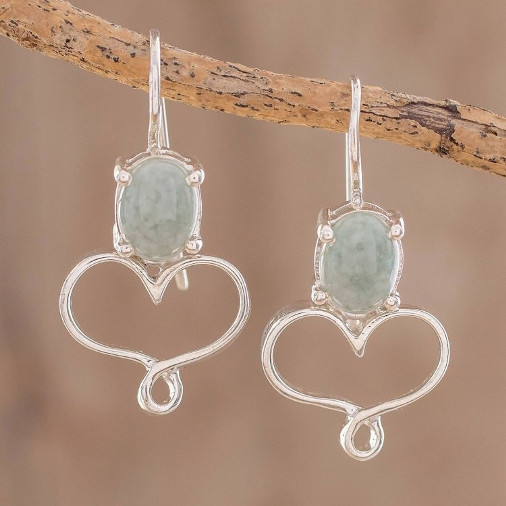 Apple Green Jade Heart Drop Earrings from Guatemala 'Jade Beat'