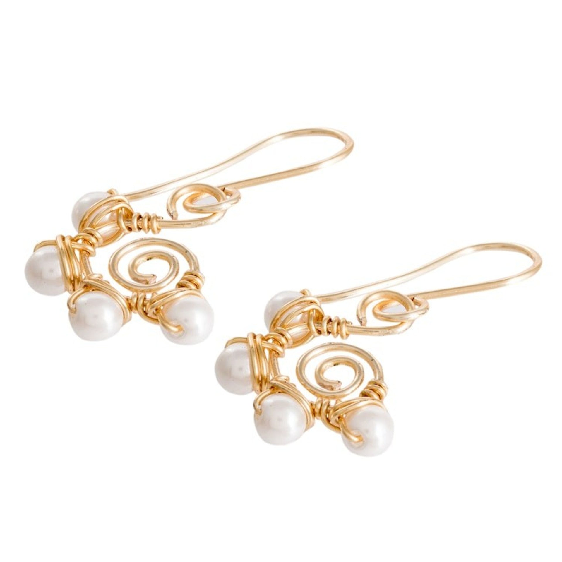 Dangle Earrings with Cultured Pearls Twisted Wire Accents 'Cool Wind'