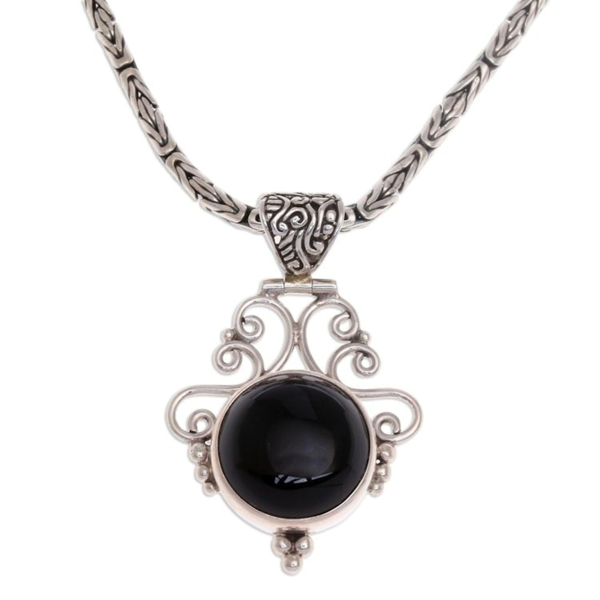 Sterling Silver Eye of the Dark Queen Onyx Pendant Necklace 'Eye of the Dark Queen'
