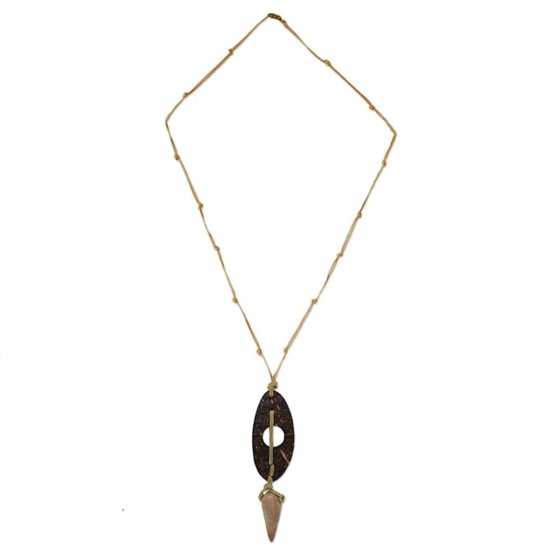 Men's Handcrafted Coconut Shell and Soapstone Necklace 'Brave'