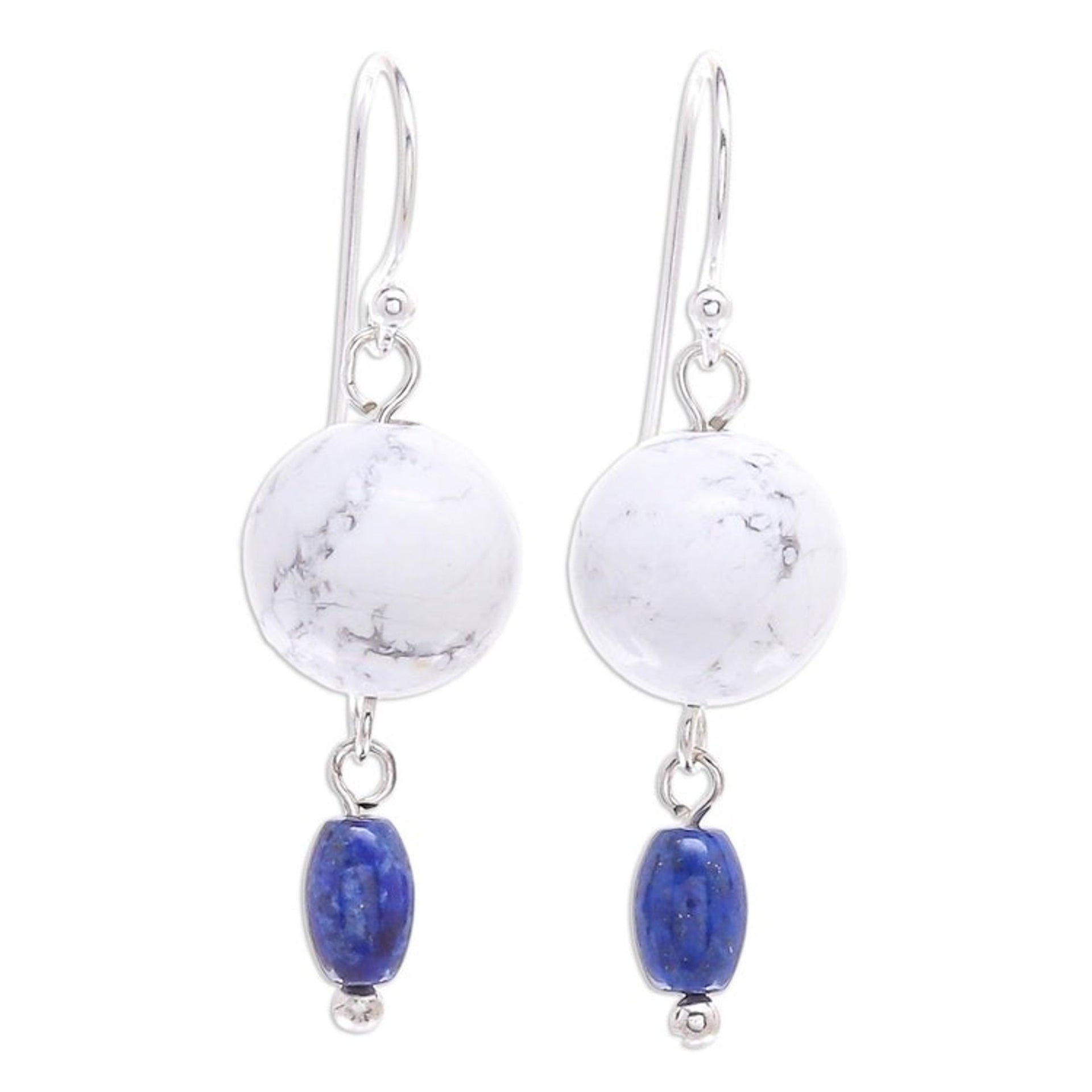 Hand Crafted Howlite and Lapis Lazuli Dangle Earrings 'Winter Traveler'
