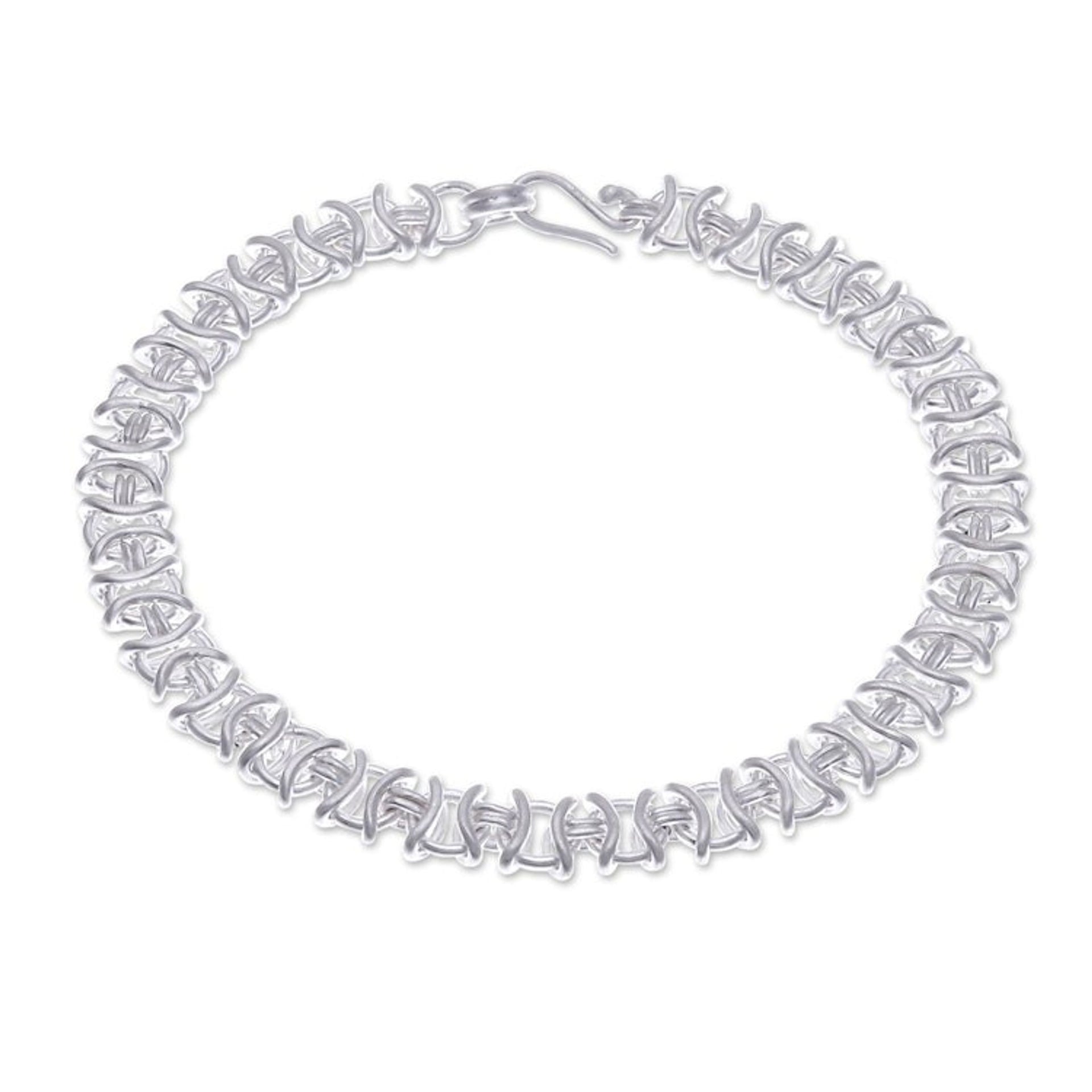 Modern Sterling Silver Link Bracelet in Brushed-Satin Finish 'Divergent Ties'