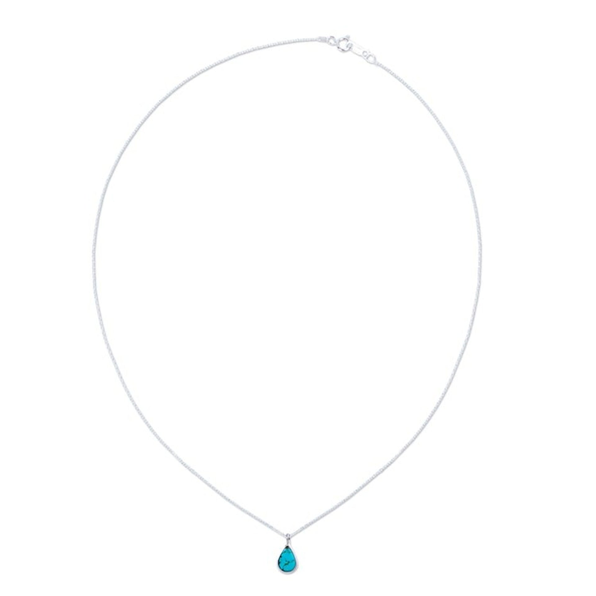 Taxco Sterling Silver Natural Turquoise Teardrop Necklace 'Heaven's Tears'