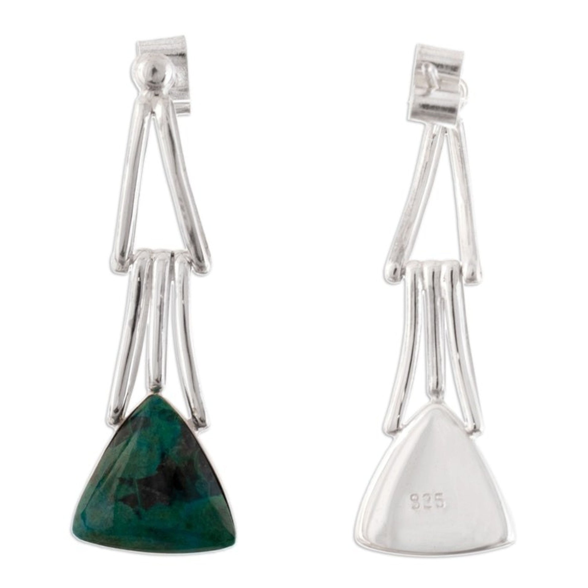 Chrysocolla Sterling Silver Triangle Dangle Earrings Peru 'Distant Mountains'