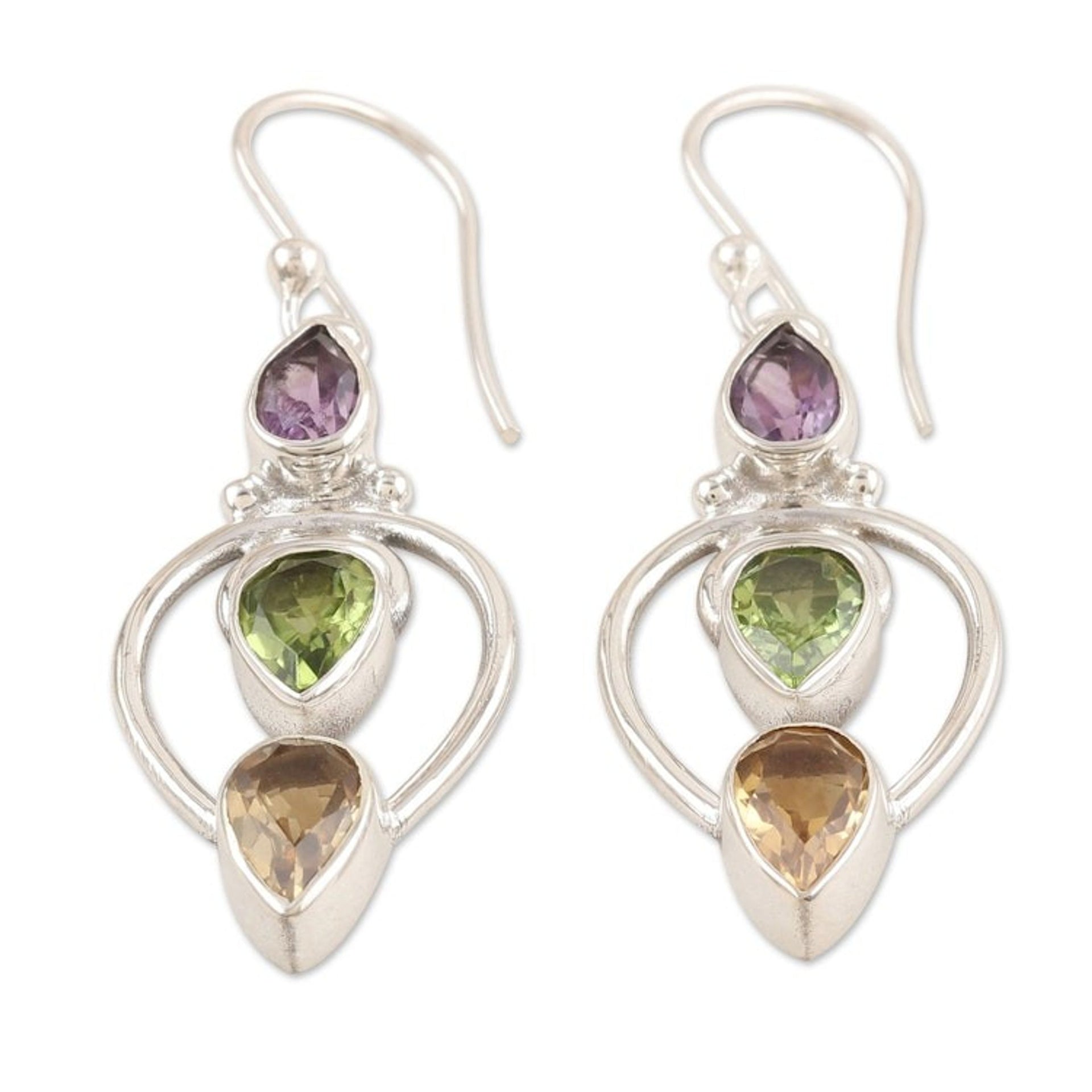 4-Carat Multi-Gemstone Dangle Earrings in a Polished Finish 'Fantasy Fusion'