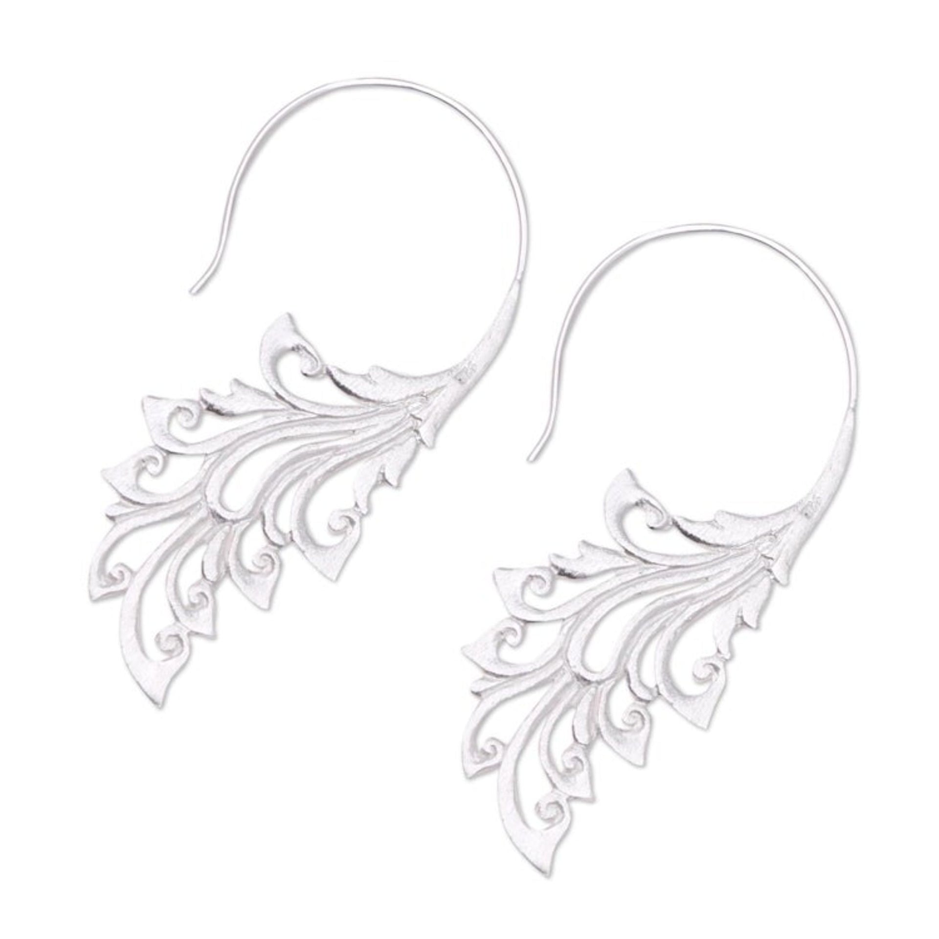 Swirling Sterling Silver Half-Hoop Earrings from Bali 'Swirling Enchantment'