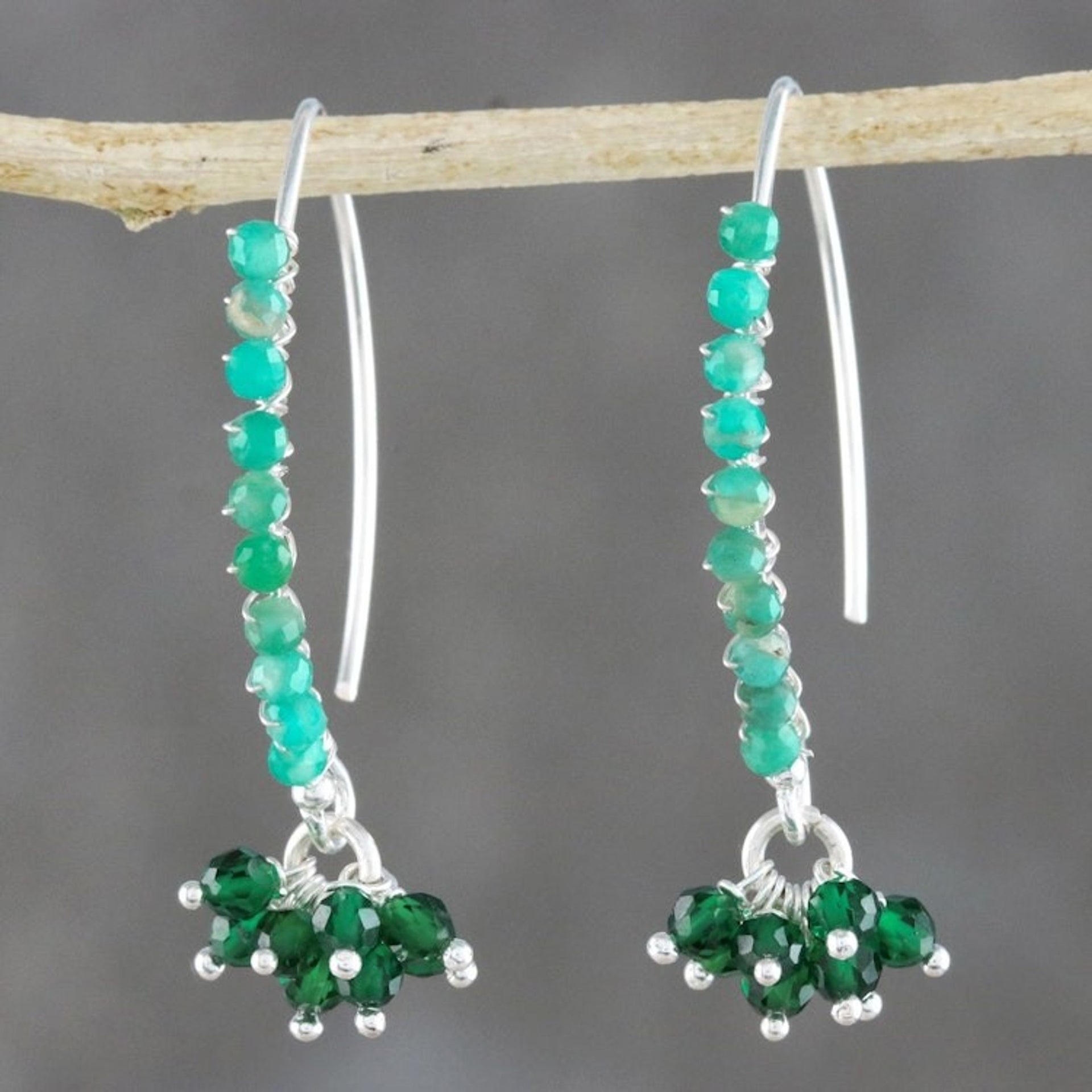 Amazonite Beaded Cluster Earrings from Thailand 'Dancing Gleam'