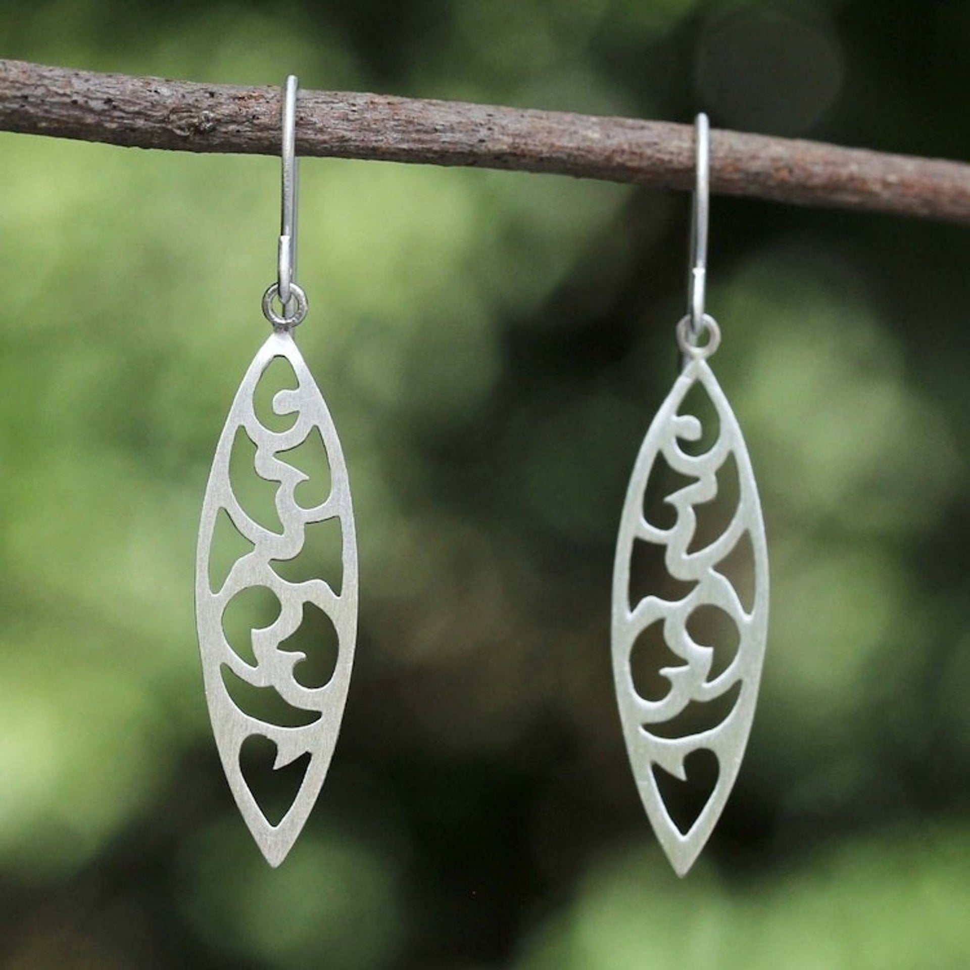 Unique Modern Sterling Silver Dangle Earrings 'Bold Nature'