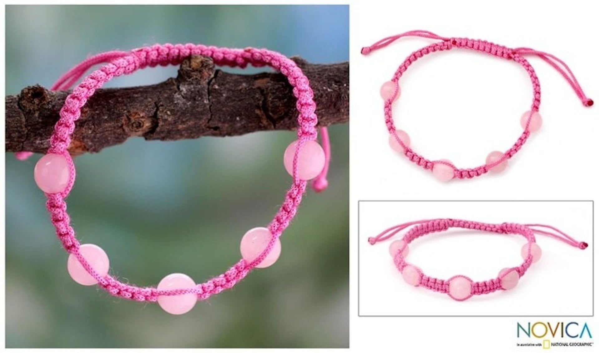 Rose Quartz Shambhala-style Bracelet from India 'Harmony in Pink'