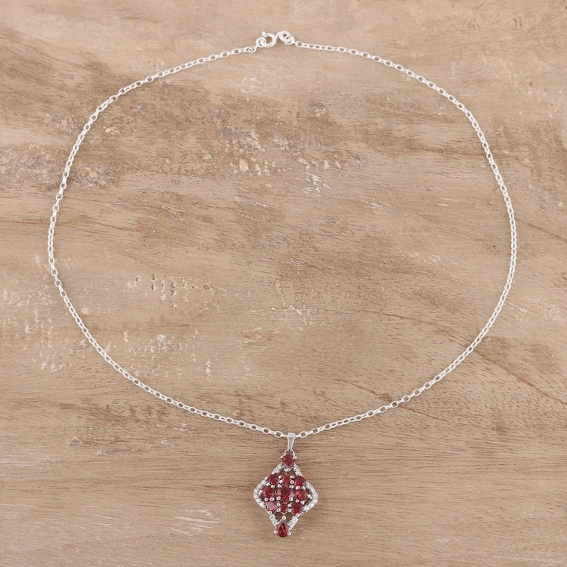 Kite-Shaped Garnet Pendant Necklace from India 'Natural Festivity'