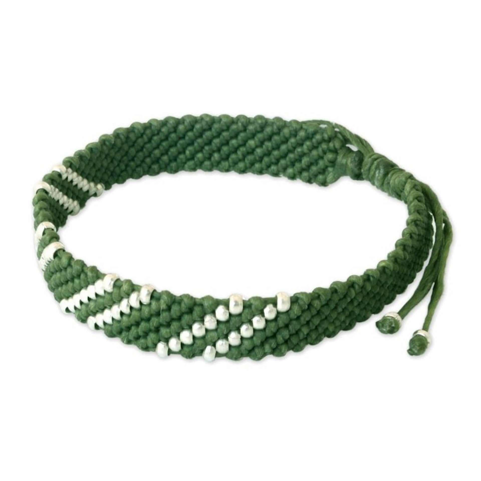 Silver accent wristband bracelet 'Diagonal Green'