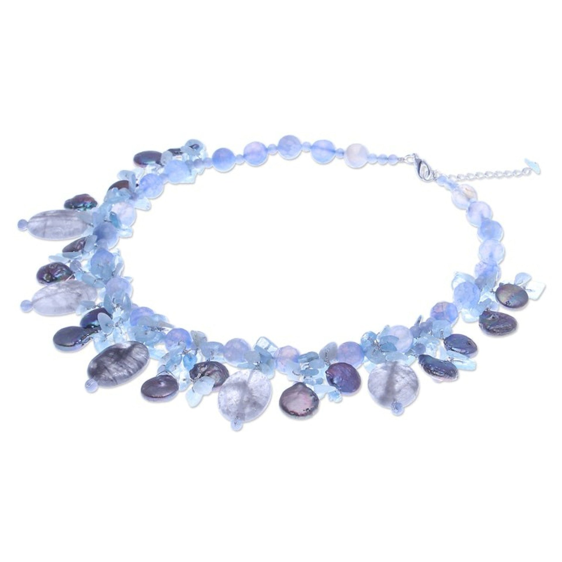 Thai Chalcedony and Aquamarine Beaded Necklace 'Sea Candy in Blueberry'