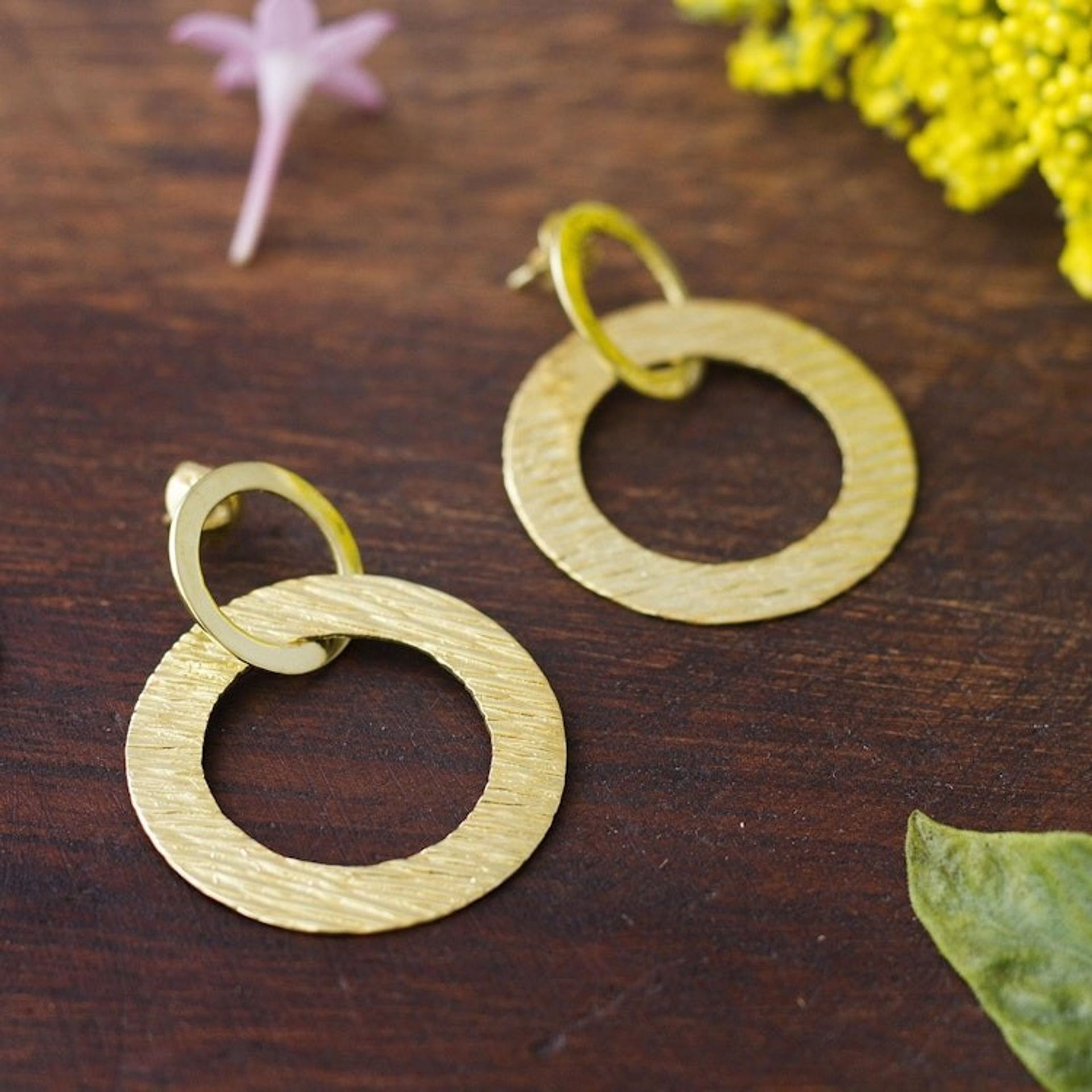 18k Gold Plated Sterling Silver Circles Dangle Earrings 'Sun Circles'