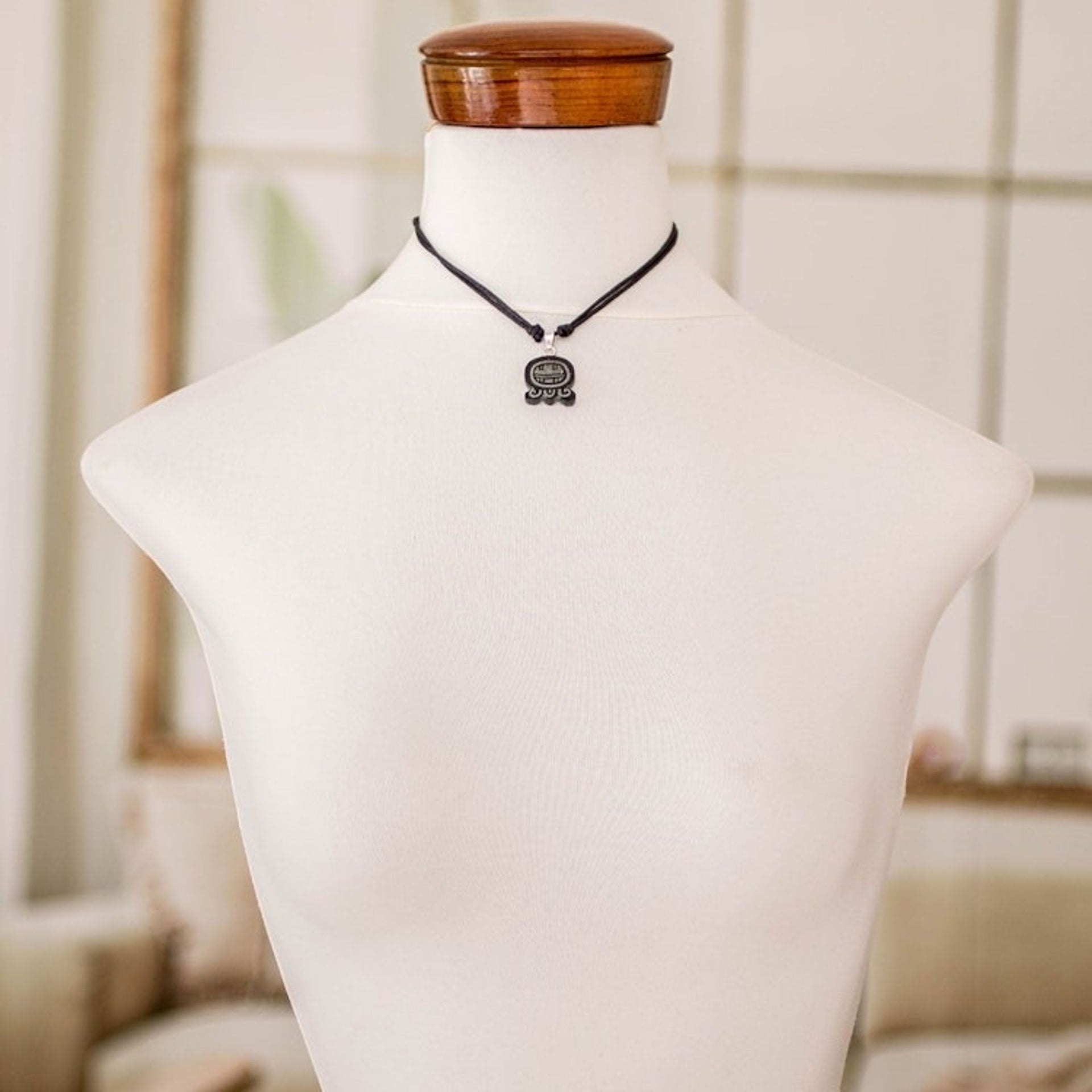 Jade Pendant Necklace with Mayan Authority Nahual Motif 'Mayan Authority'