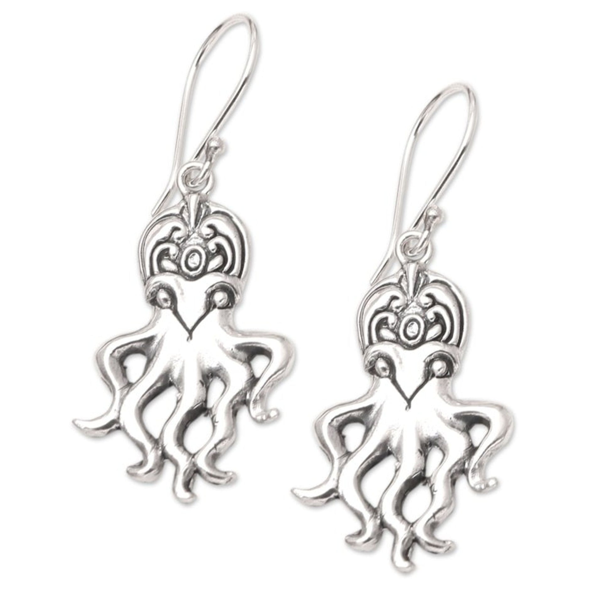Sterling Silver Dangle Earrings with Octopus Motif 'Deep Sea Spirit'