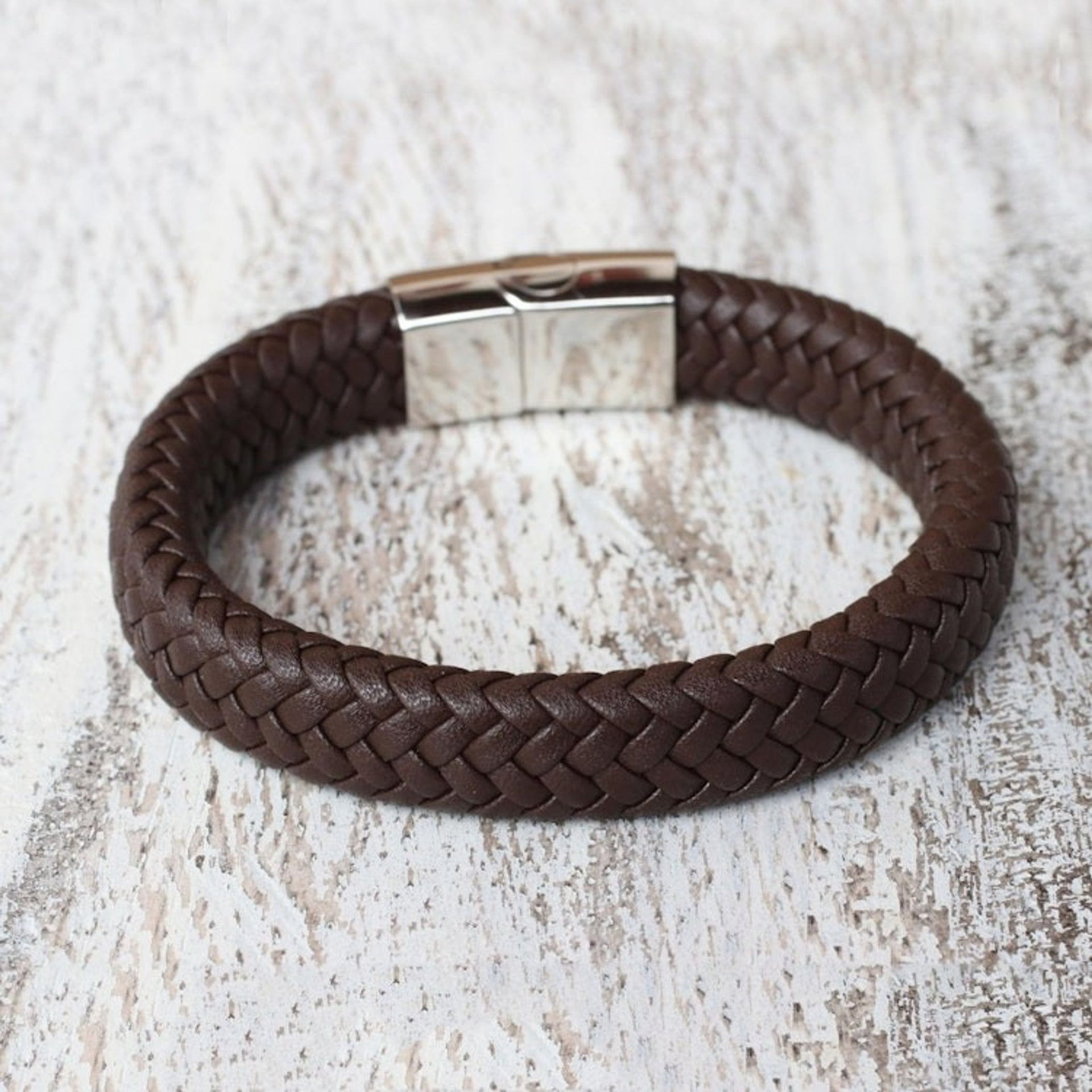 Brown Braided Leather Wristband Bracelet from Thailand 'Best Friend in Brown'