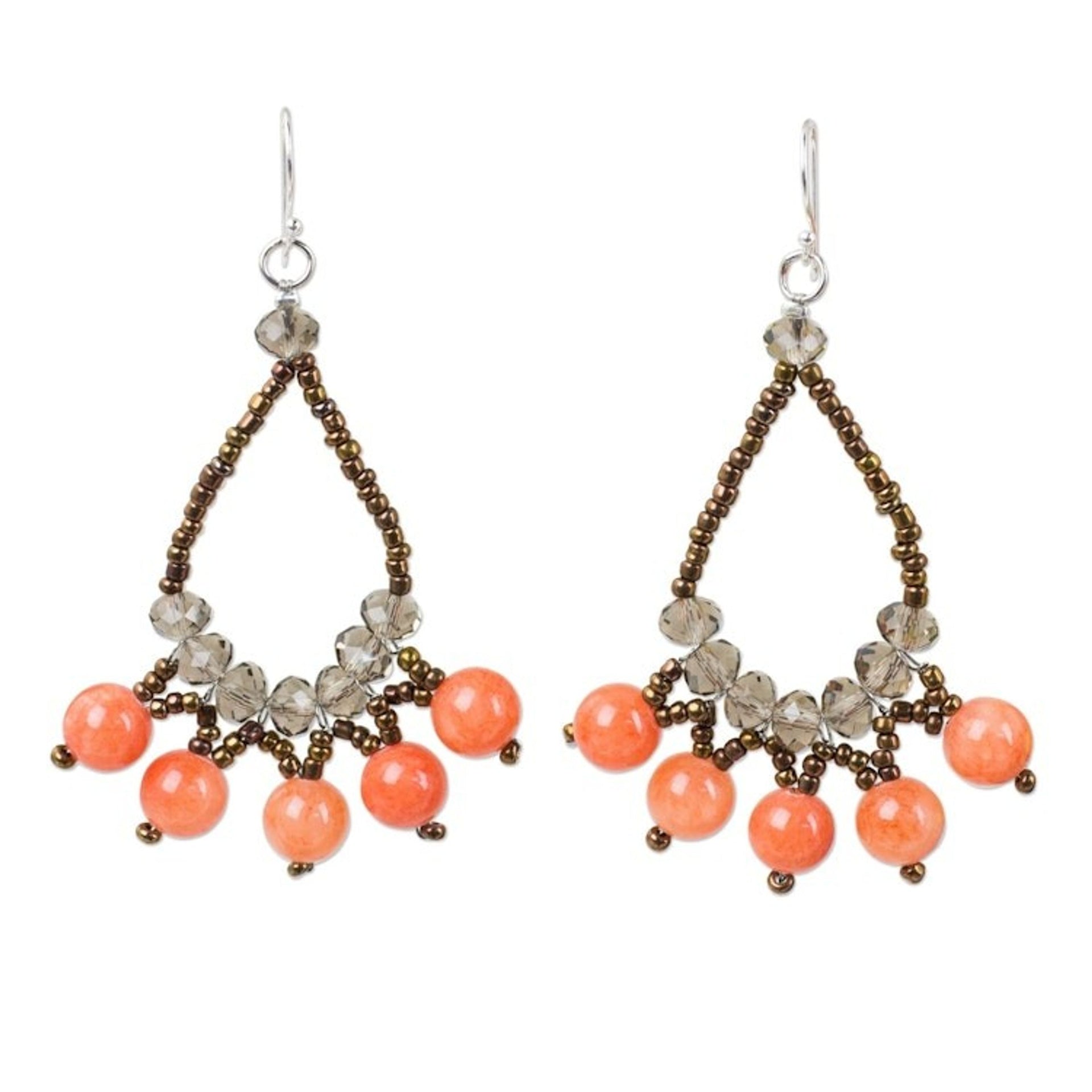 Artisan Crafted Brown Orange Beaded Earrings 'Orange Harmony'