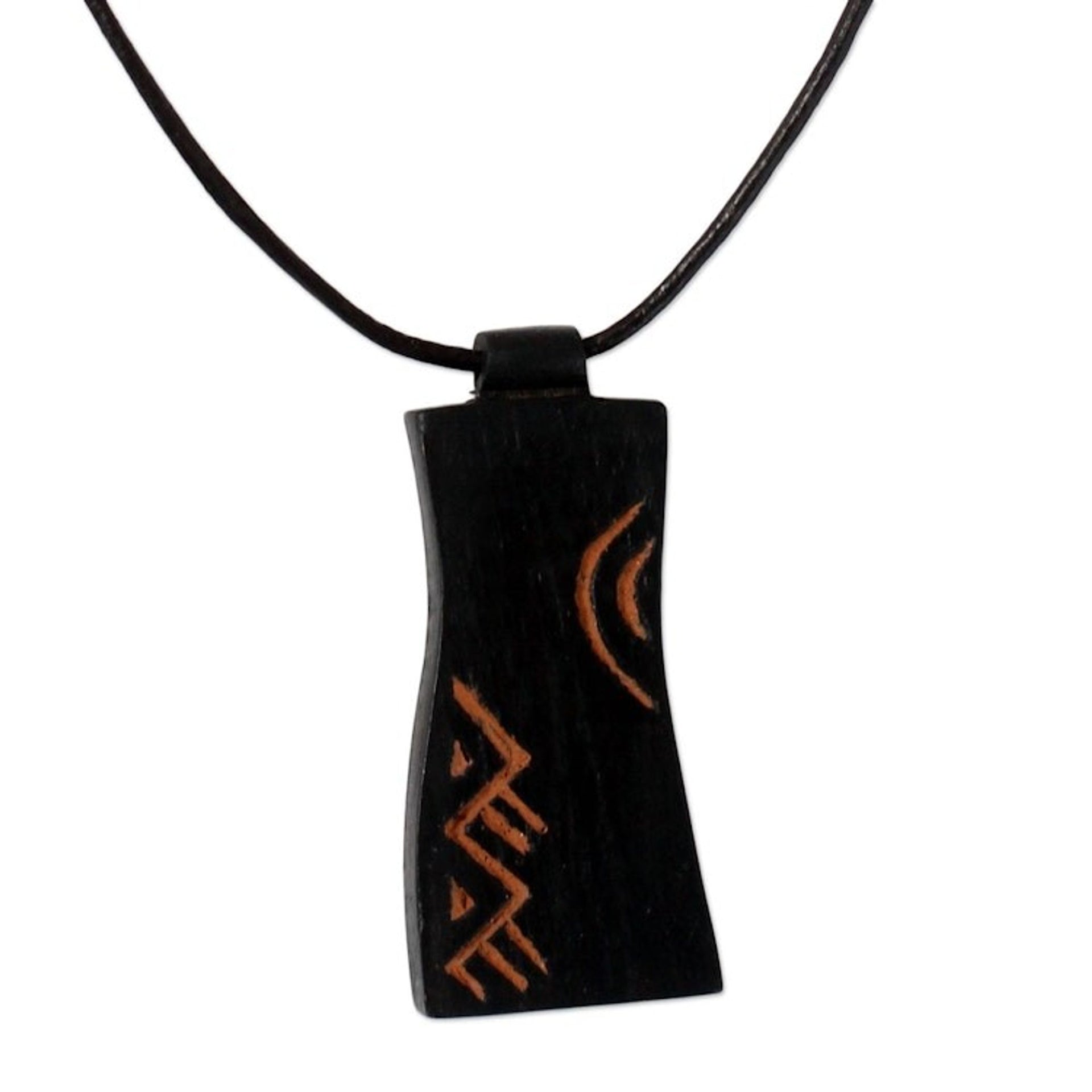African Teak Wood Pendant Necklace 'Talk'