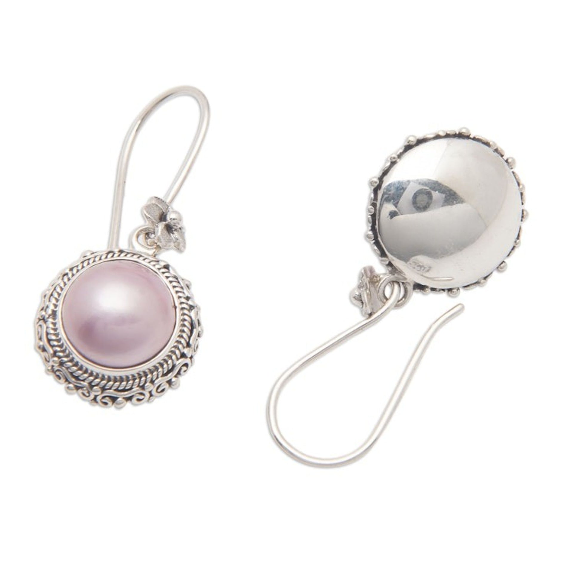 925 Silver Dangle Earrings with Pink Cultured Mabe Pearls 'Moon Shade'