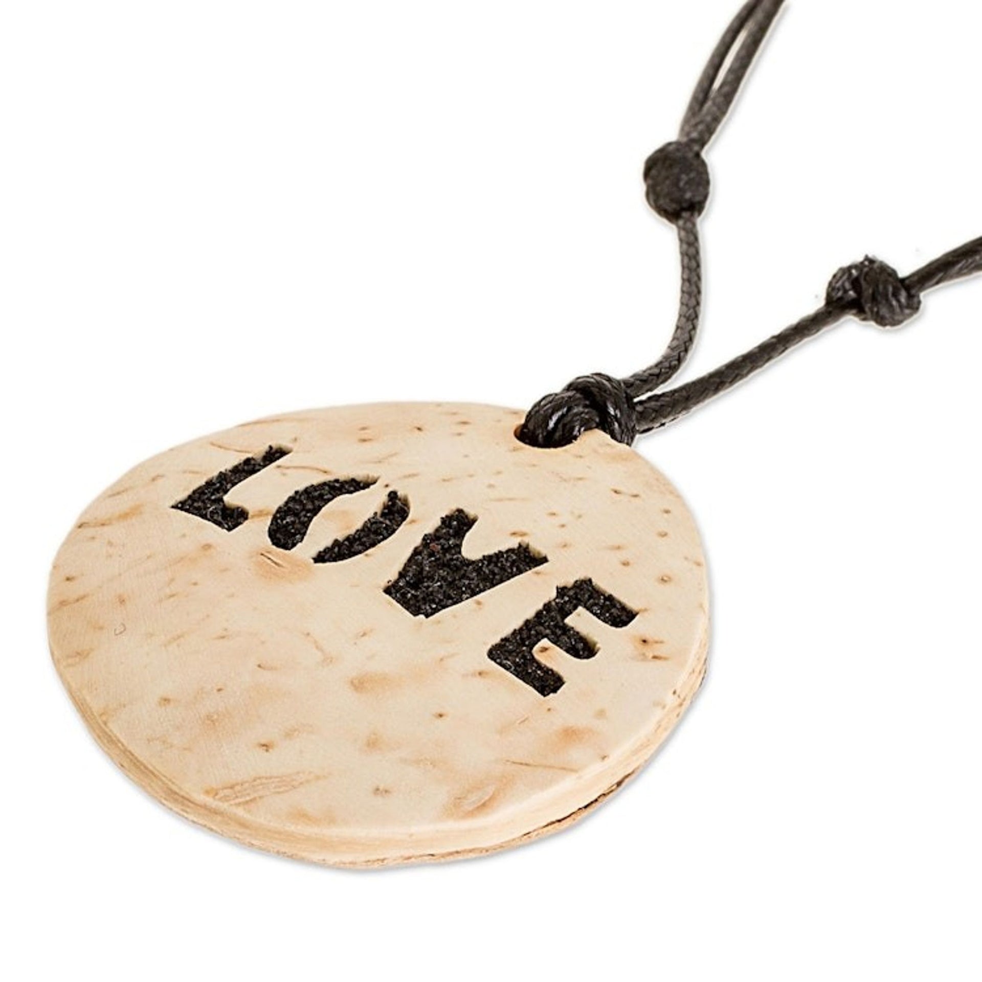 Love-Themed Coconut Shell and Lava Stone Pendant Necklace 'Have Love'