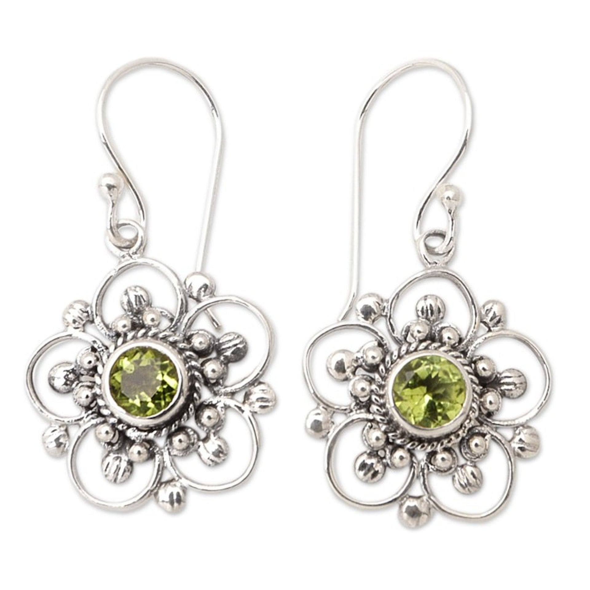 Handcrafted Floral Peridot Dangle Earrings 'Nature's Gift'