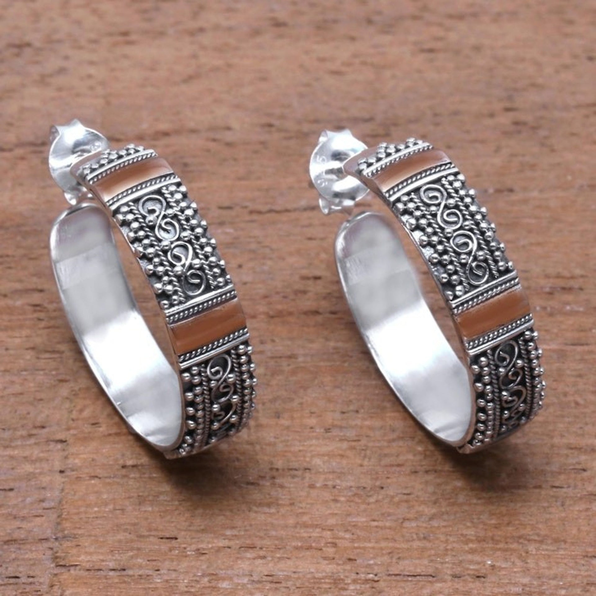 18k Gold Accented Sterling Silver Half-Hoop Earrings 'Traditional Curves'