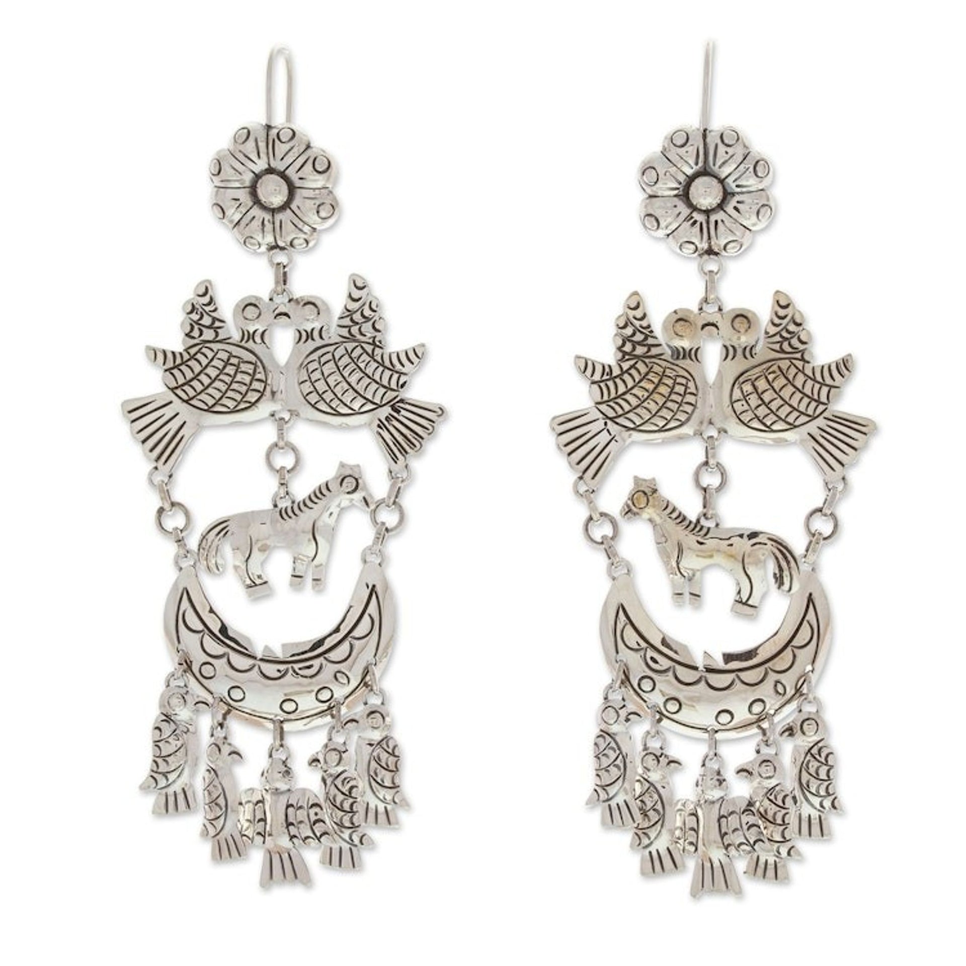 Traditional Taxco Sterling Silver Chandelier Earrings 'My Paradise'