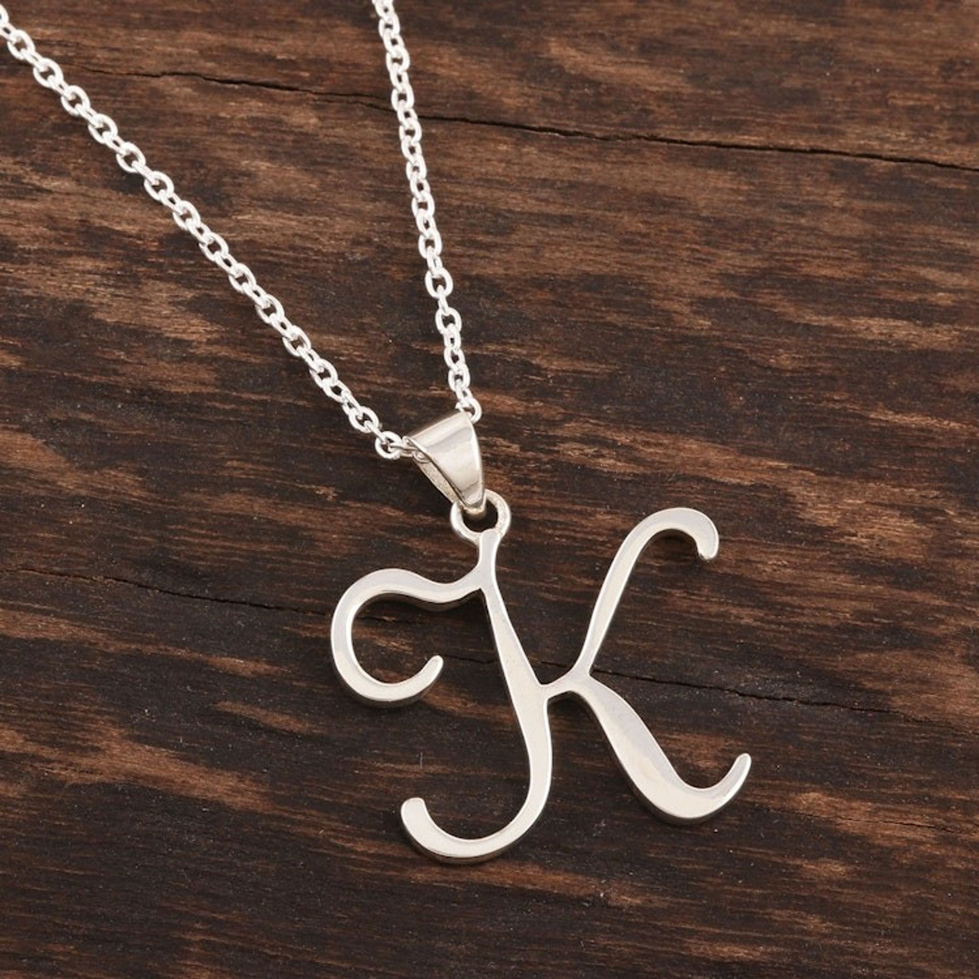 Sterling Silver K Initial Pendant Necklace 'Dancing K'