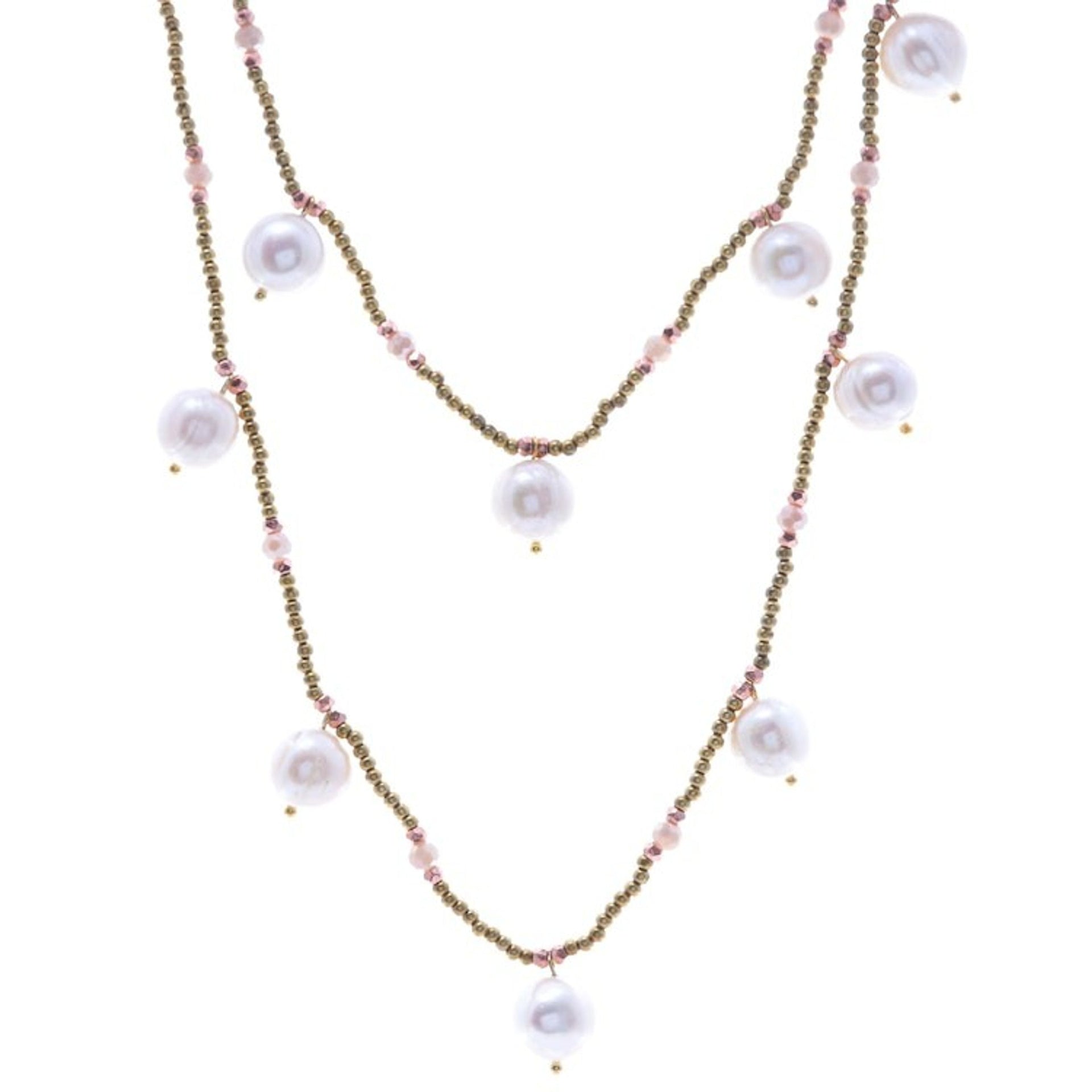 Cultured Pearl Beaded Station Necklace from Thailand 'Fresh Blossoms'