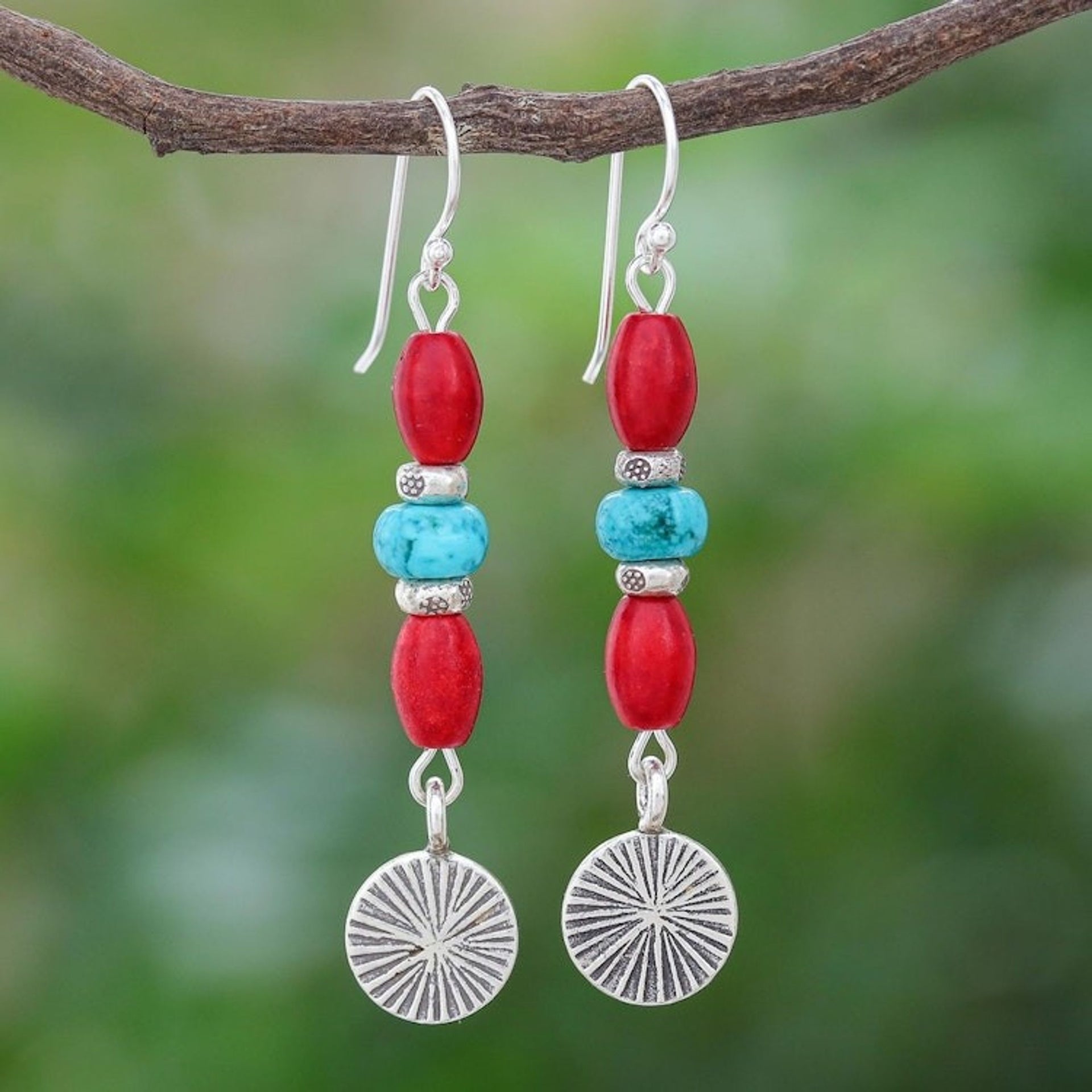 Red Howlite and Karen Silver Dangle Earrings 'Beach Getaway'