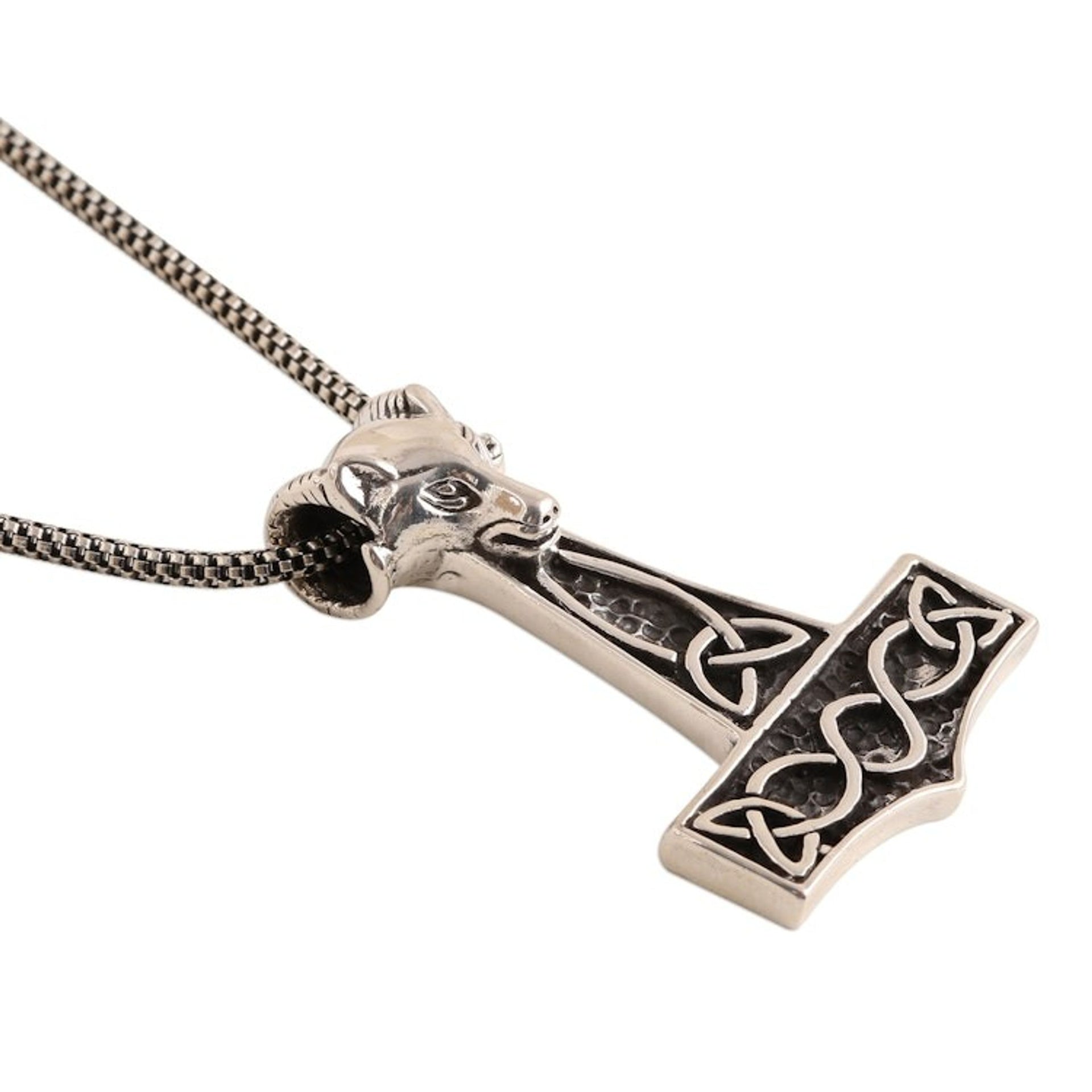 Fox-Themed Sterling Silver Thor's Hammer Necklace from India 'Thor Fox'