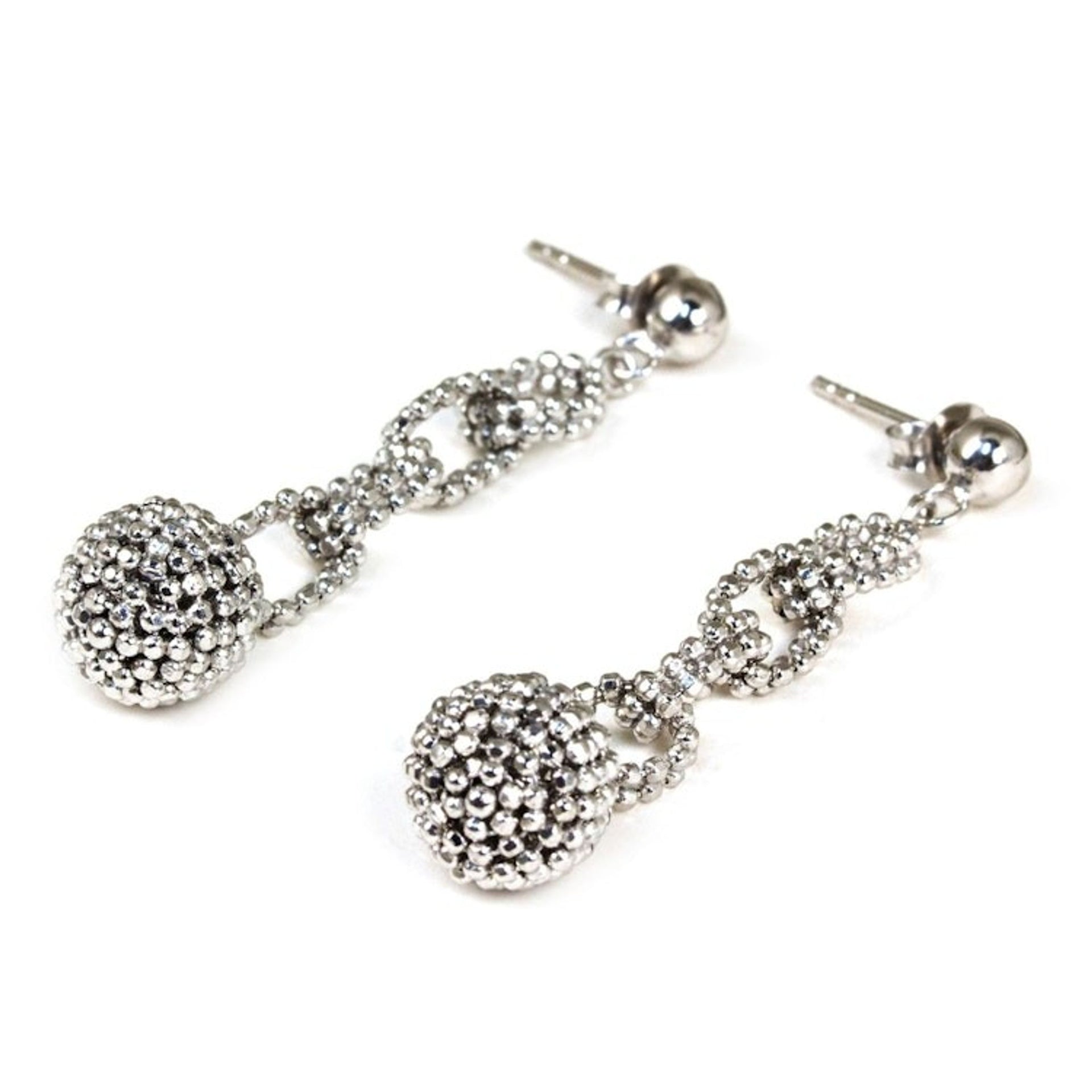 Sterling Silver Chain Link Dangle Earrings from Thailand 'Disco Balls'