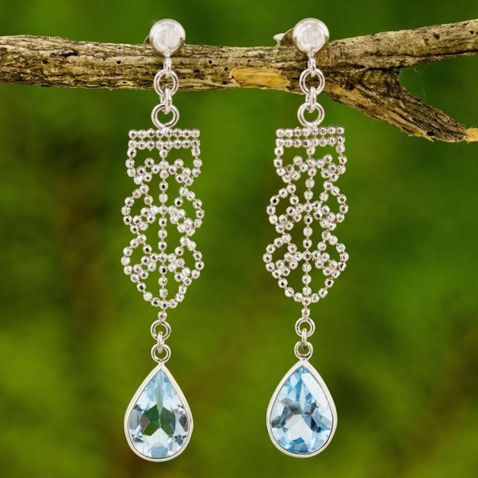 Artisan Crafted Silver and Blue Topaz Dangle Earrings 'Whispering Sky'