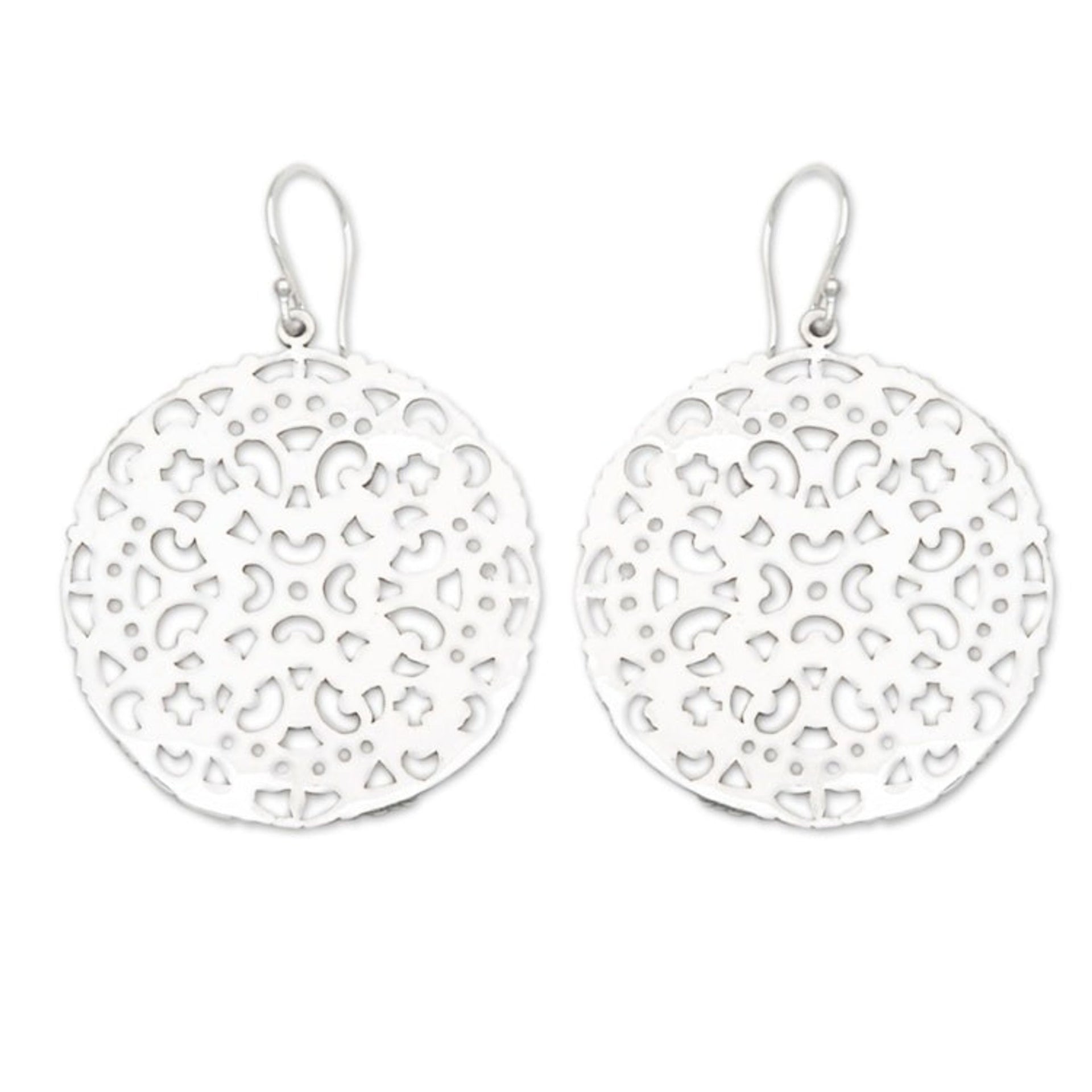 Polished Classic Leafy Round Sterling Silver Dangle Earrings 'Eden of Passion'