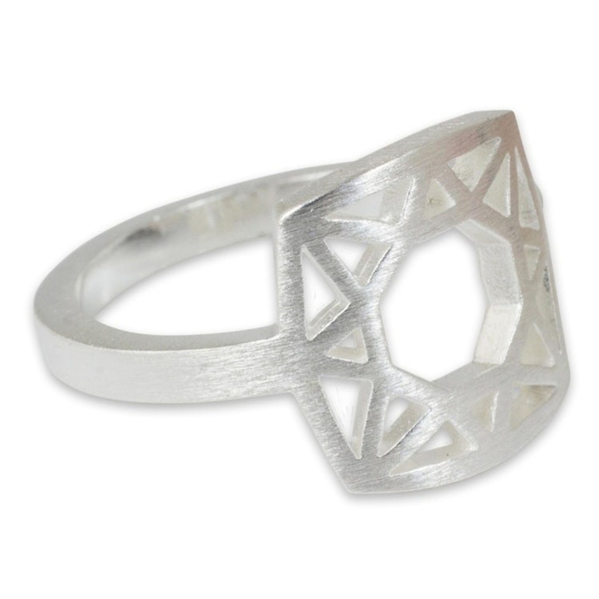 Handmade Modern Thai Sterling Silver Cocktail Ring 'Starlight Geometry'