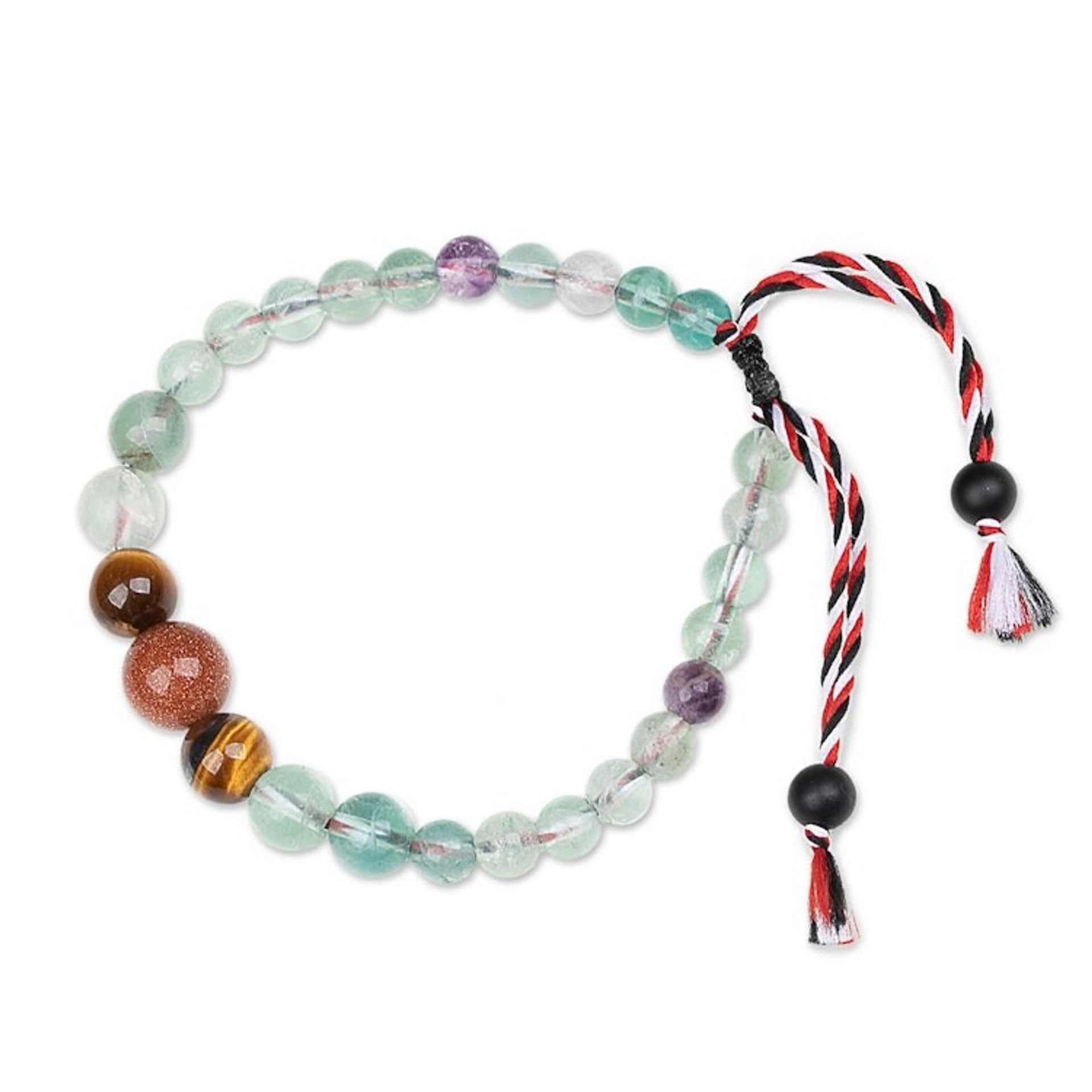 Yoga Tridatu Multi-Gemstone Beaded Pendant Bracelet for Men 'Tridatu Life Force'