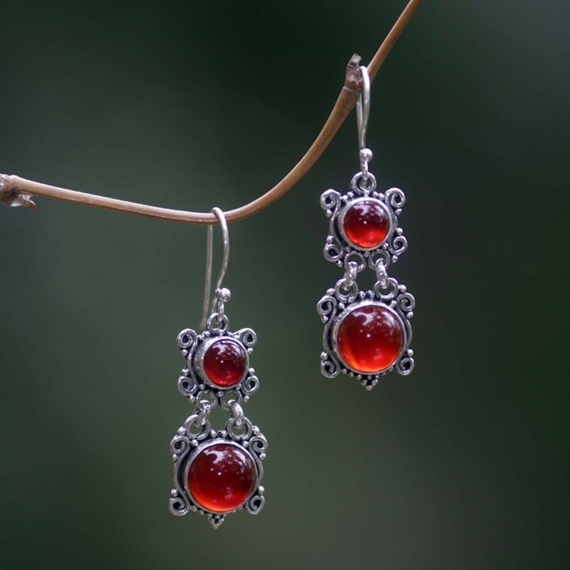 Carnelian Sterling Silver Dangle Earrings 'Radiant Queen'