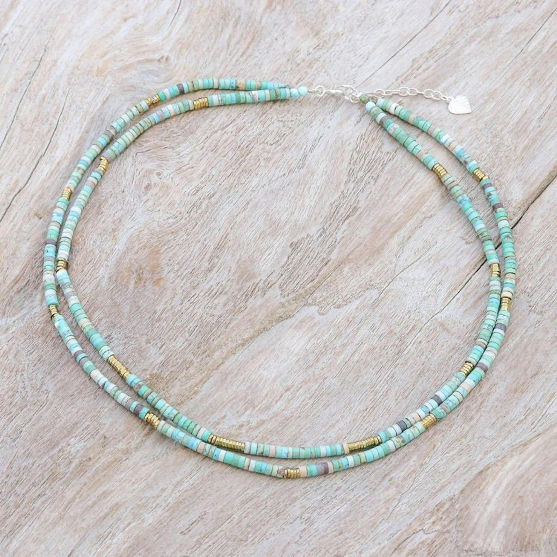 Reconstituted Turquoise Hematite Double Strand Necklace 'Glam Duo'